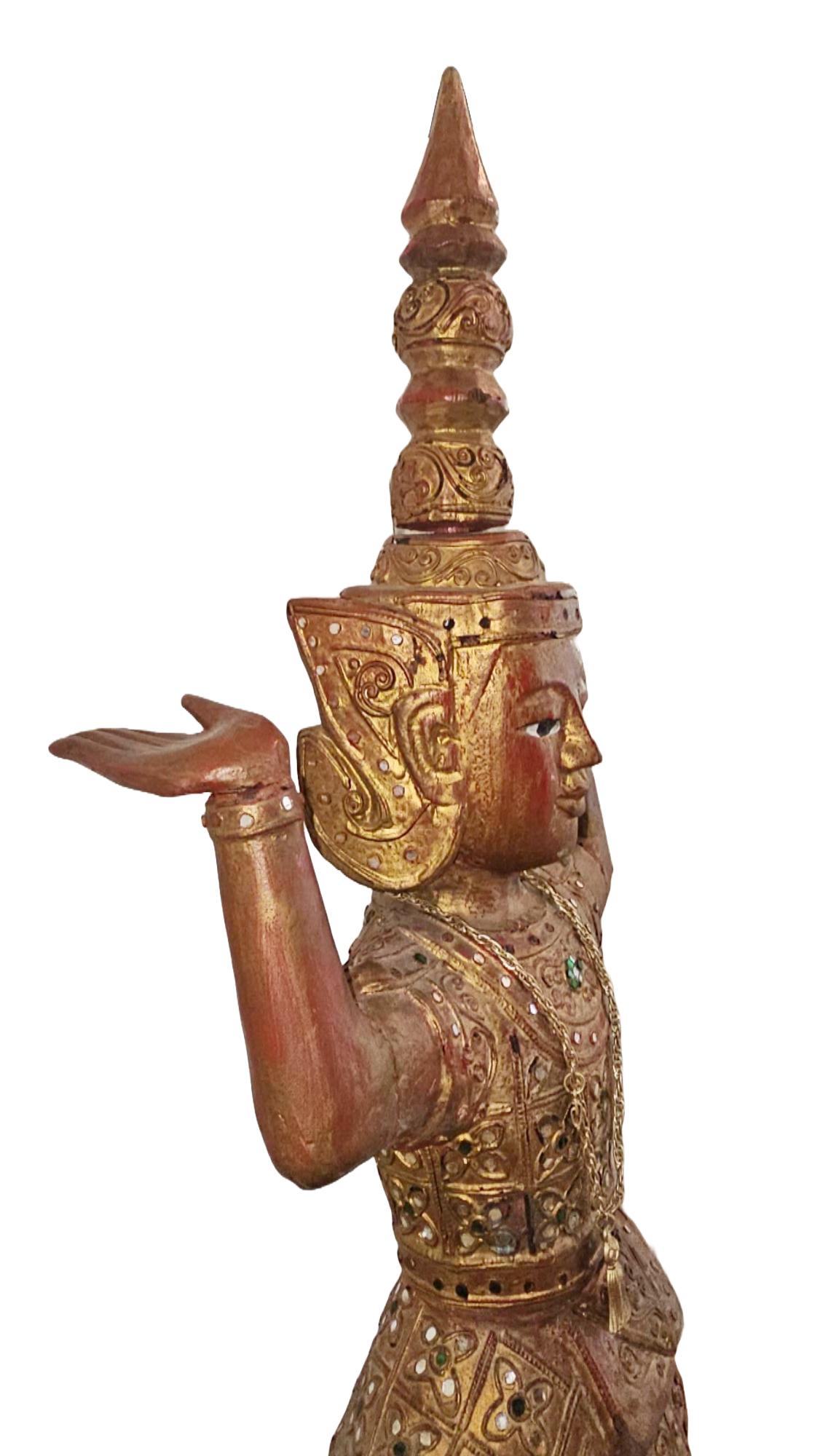 Mid-20th Century Antique Burmese / Thai Gilded Nat Statue Buddhism For Sale
