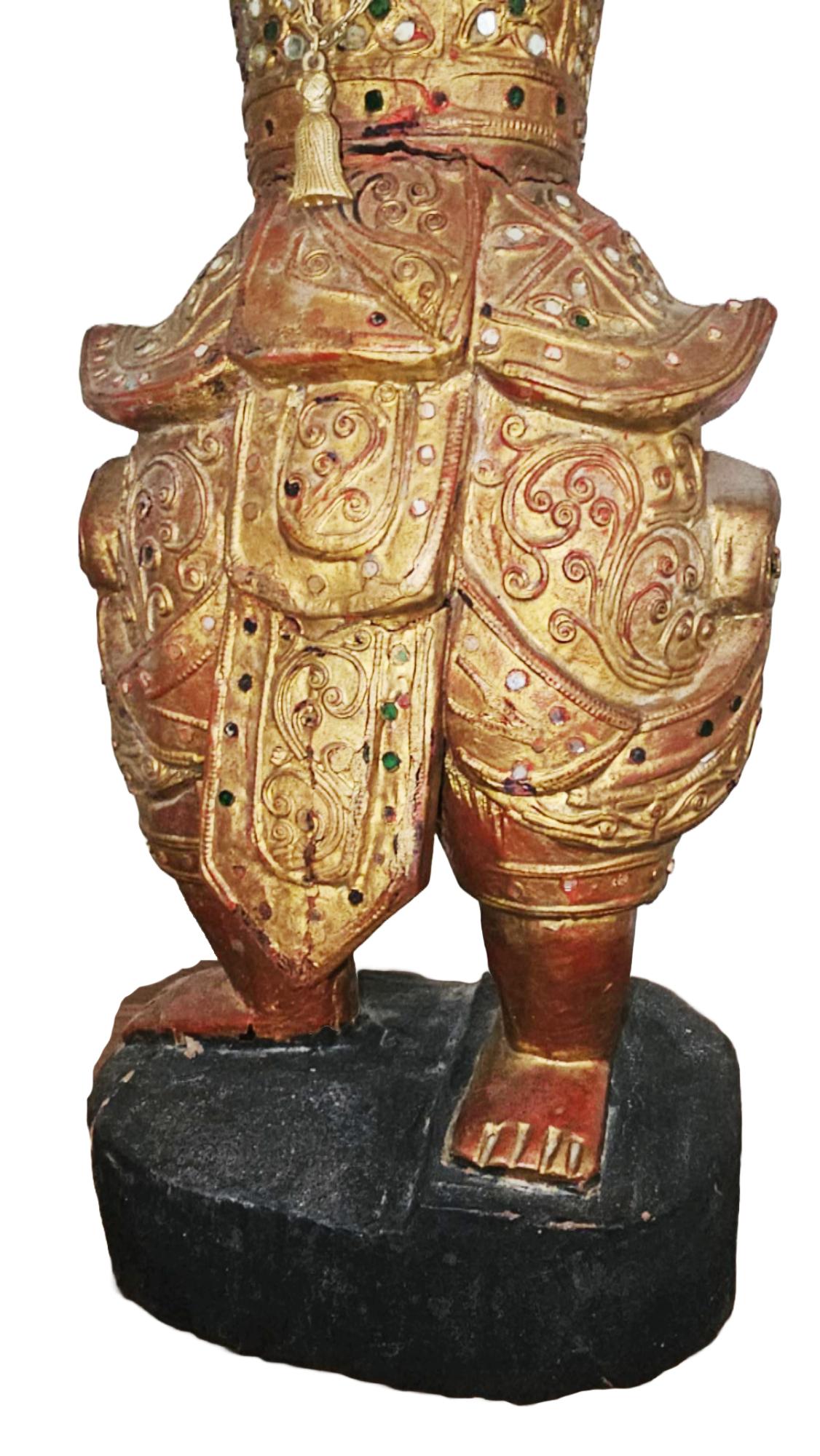 Gold Leaf Antique Burmese / Thai Gilded Nat Statue Buddhism For Sale