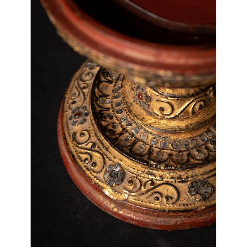 Antique Burmese Wooden Offering Vessel from Burma For Sale 15