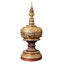 Antique Burmese wooden offering vessel from Burma  Original Buddhas