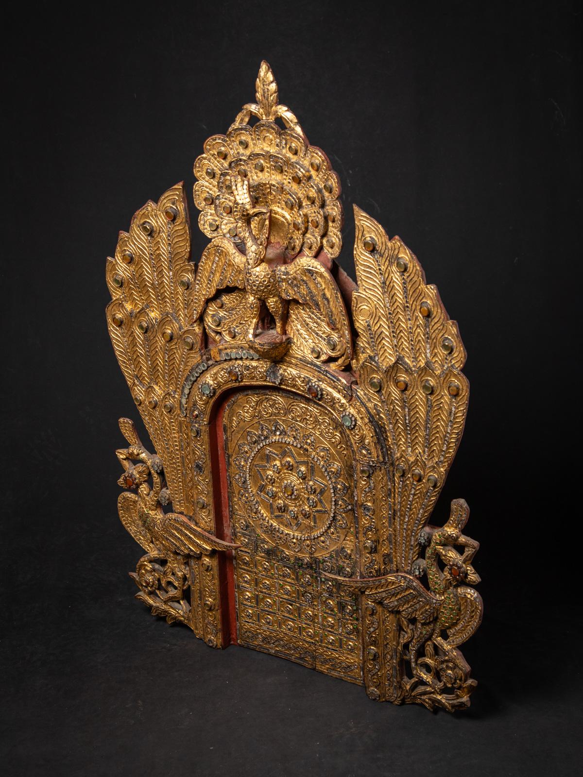 Antike birmanische Tempeltafel aus Holz aus Birma - OriginalBuddhas (19. Jahrhundert)