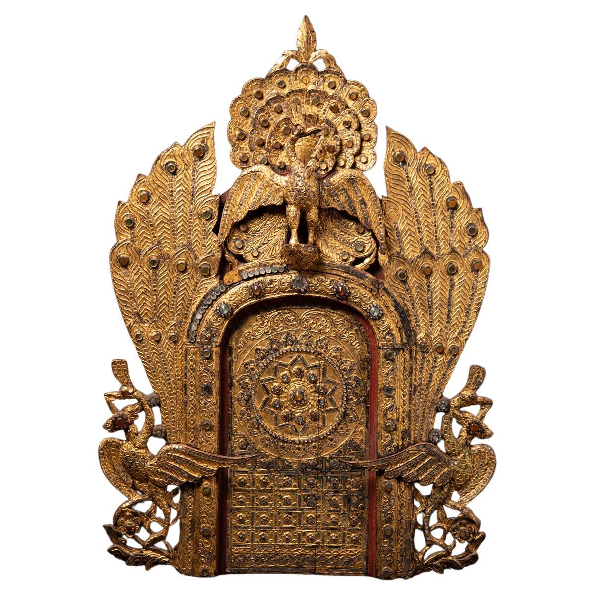 Ancien panneau de temple en bois de Birmanie - OriginalBuddhas