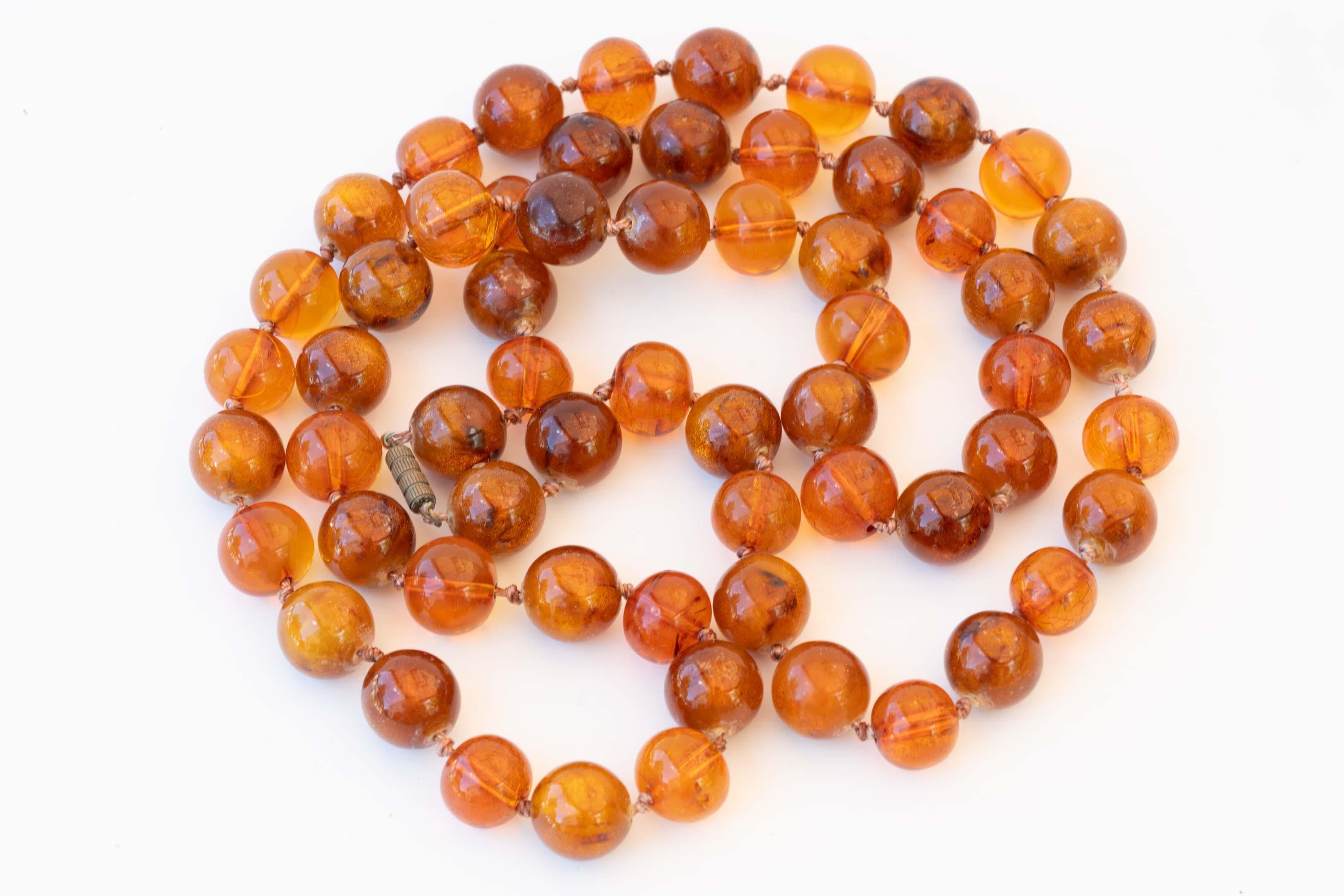 Round Cut Antique Burmite 36 inch 81 gram Amber Necklace For Sale