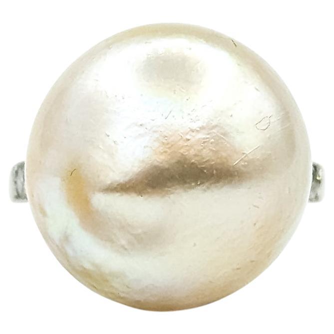 Antiker brünierter Perlen- und Diamantring in 14k im Angebot