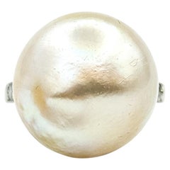 Antiker brünierter Perlen- und Diamantring in 14k