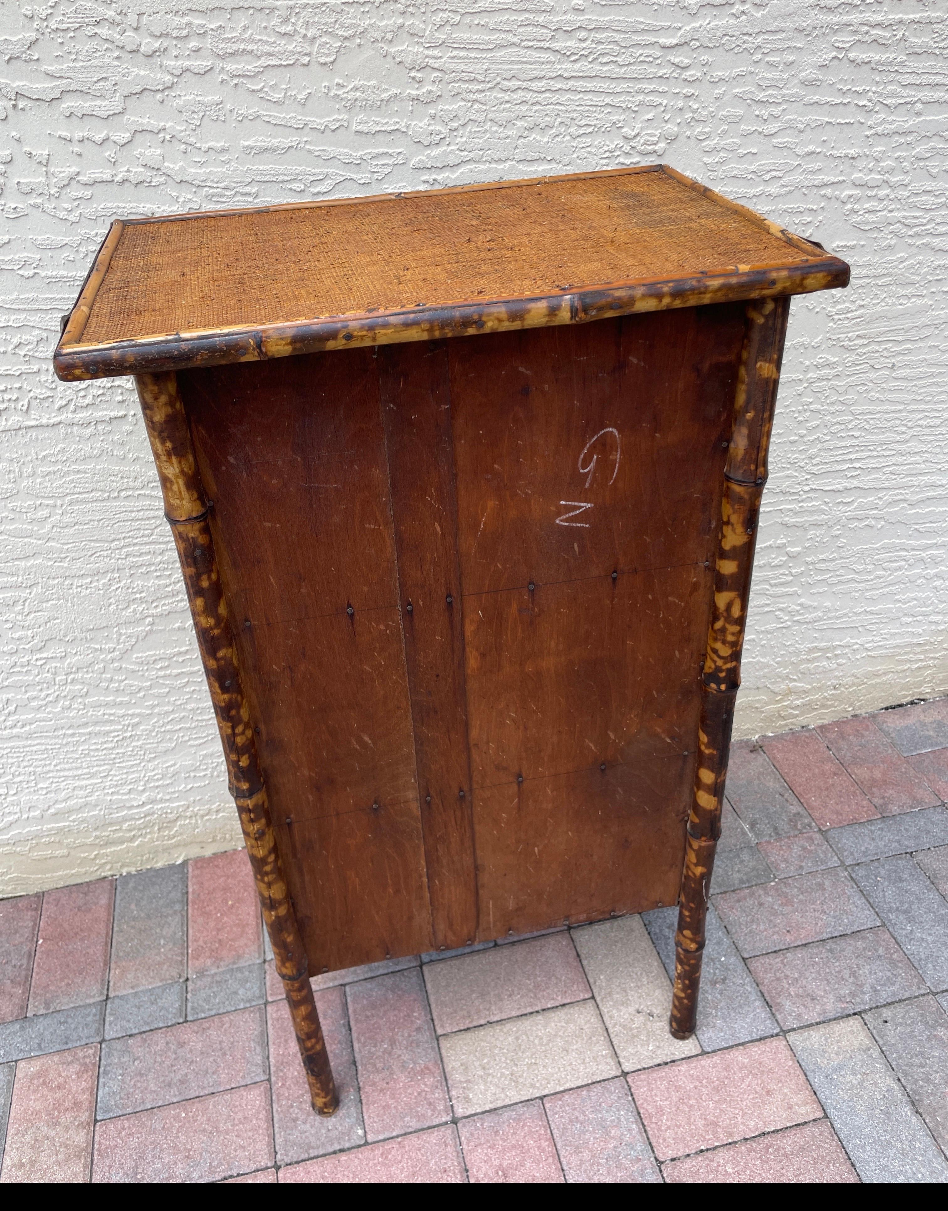 Antique Burnt Bamboo Cabinet with Glass Door For Sale 5