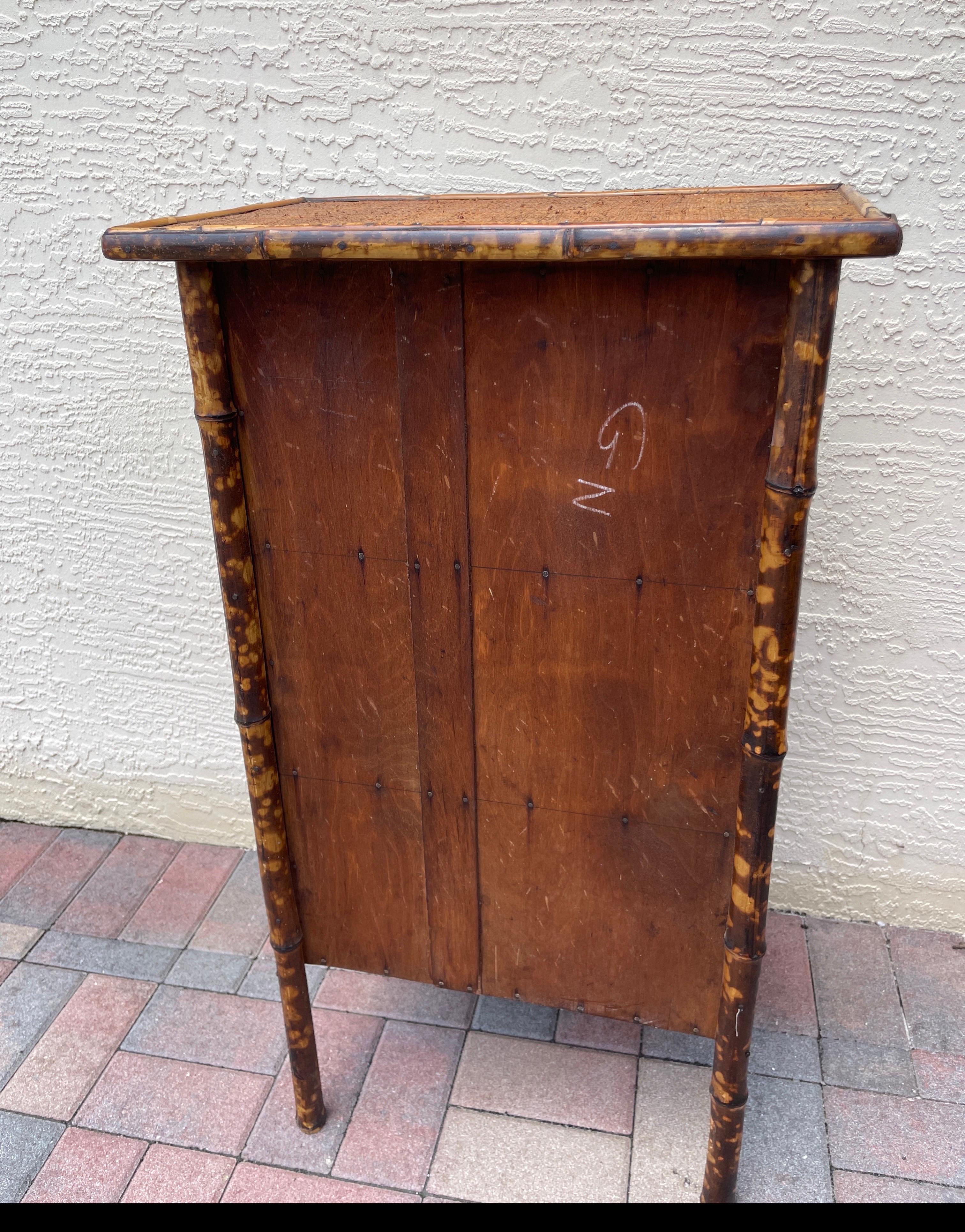 Antique Burnt Bamboo Cabinet with Glass Door For Sale 6