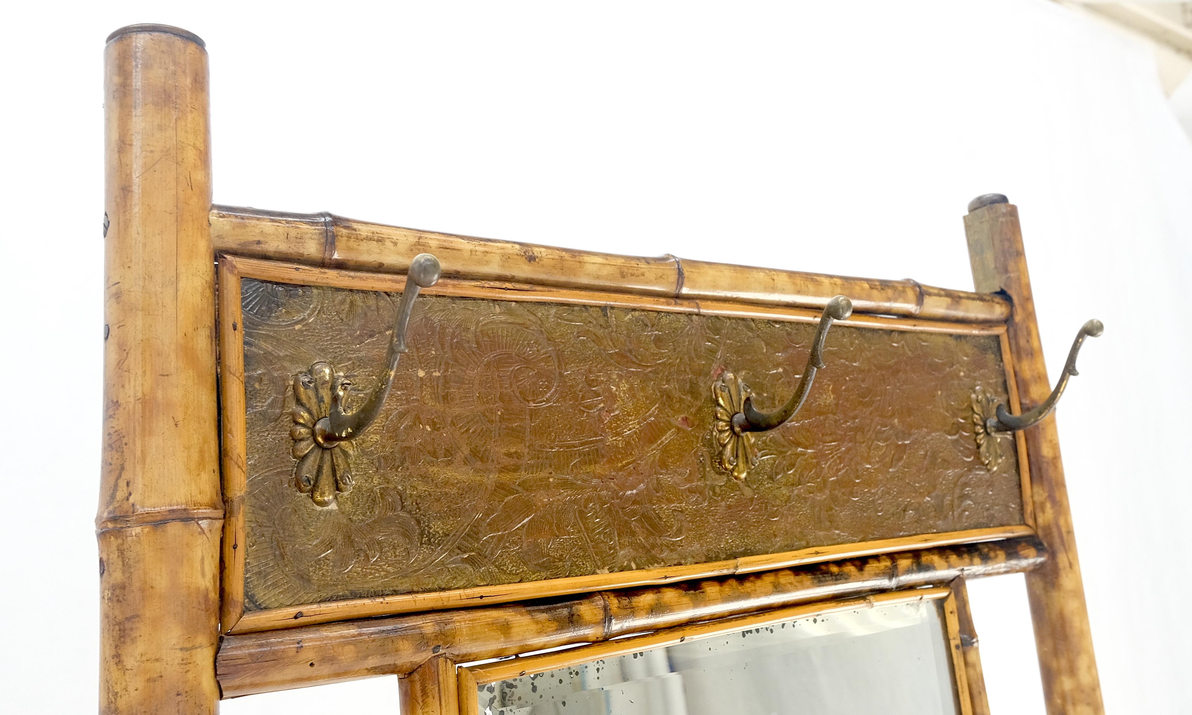 Antique Burnt Bamboo Coat & Umbrella Rack w/ Mirror Very Decorative c1940s For Sale 5