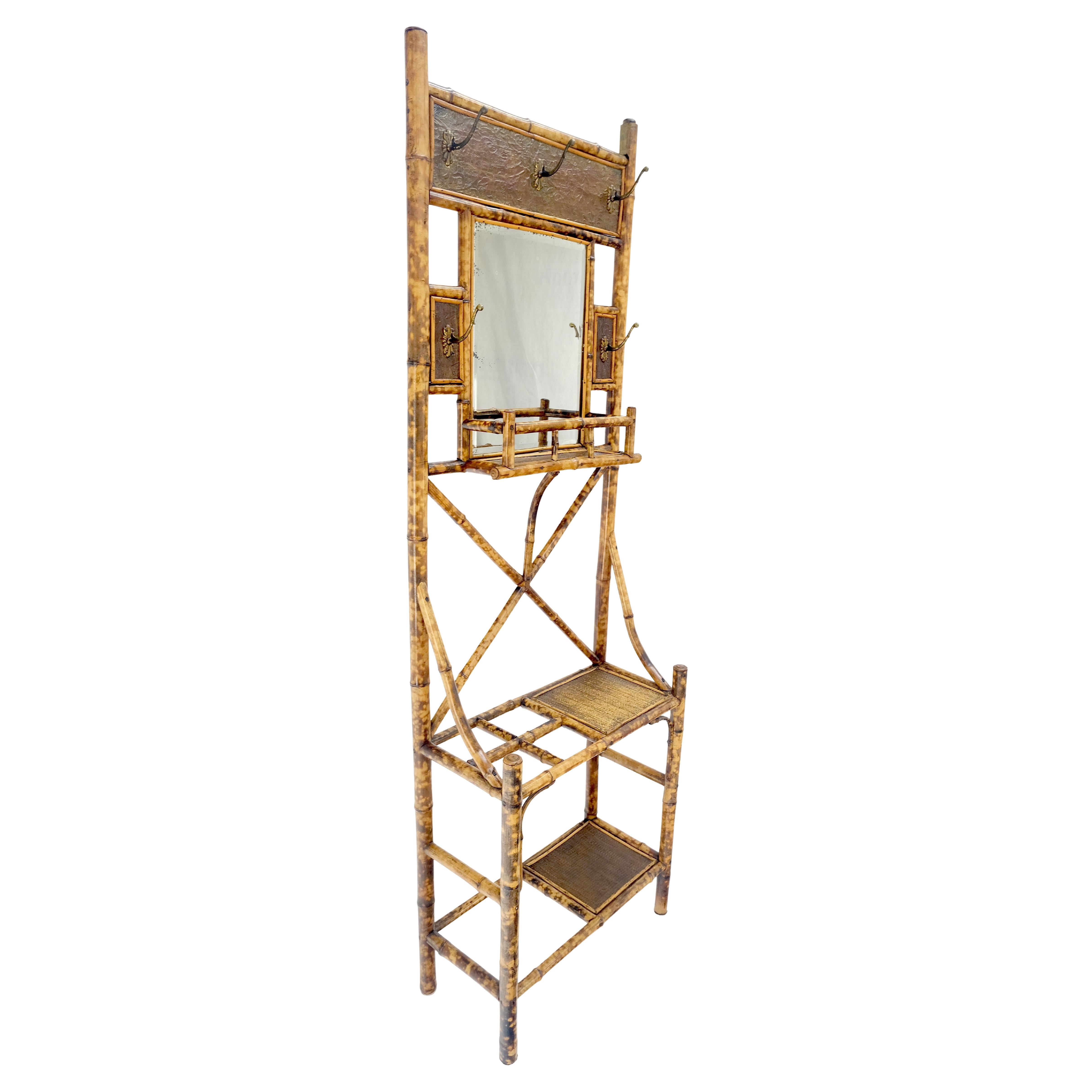 American Antique Burnt Bamboo Coat & Umbrella Rack w/ Mirror Very Decorative c1940s For Sale
