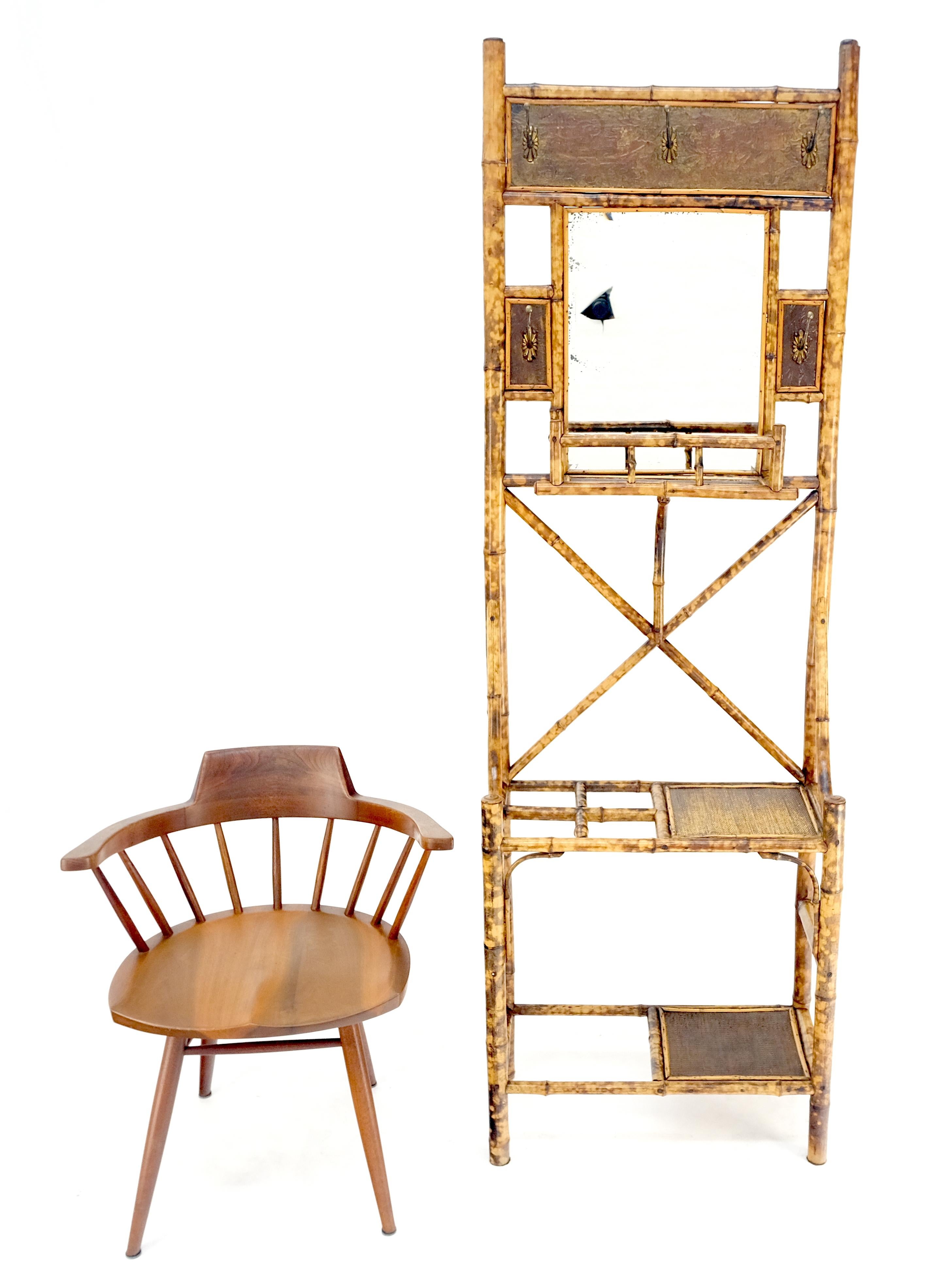 Antique Burnt Bamboo Coat & Umbrella Rack w/ Mirror Very Decorative c1940s For Sale 2