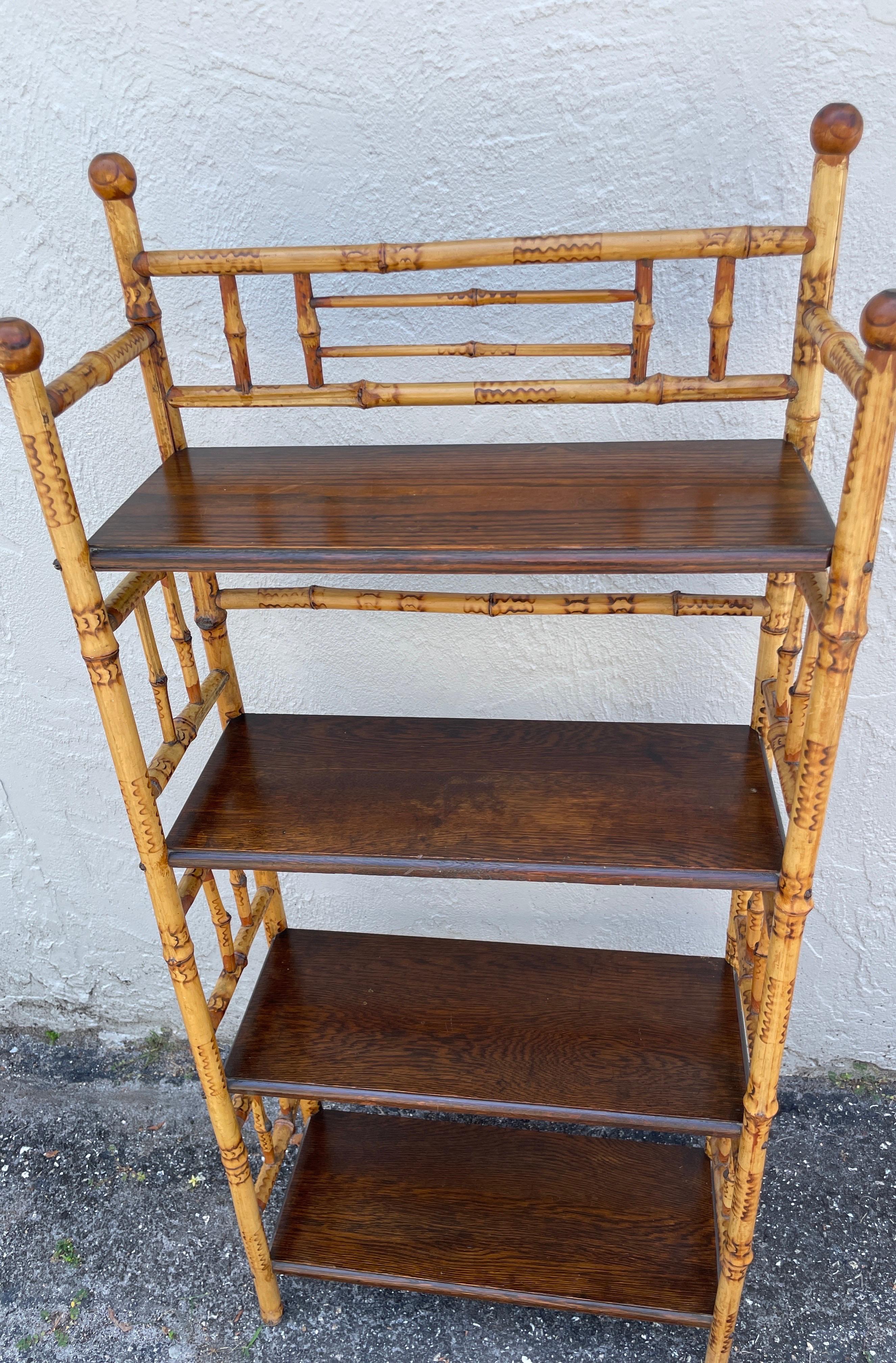 Antique Burnt Bamboo Etagere with Four Shelves For Sale 5