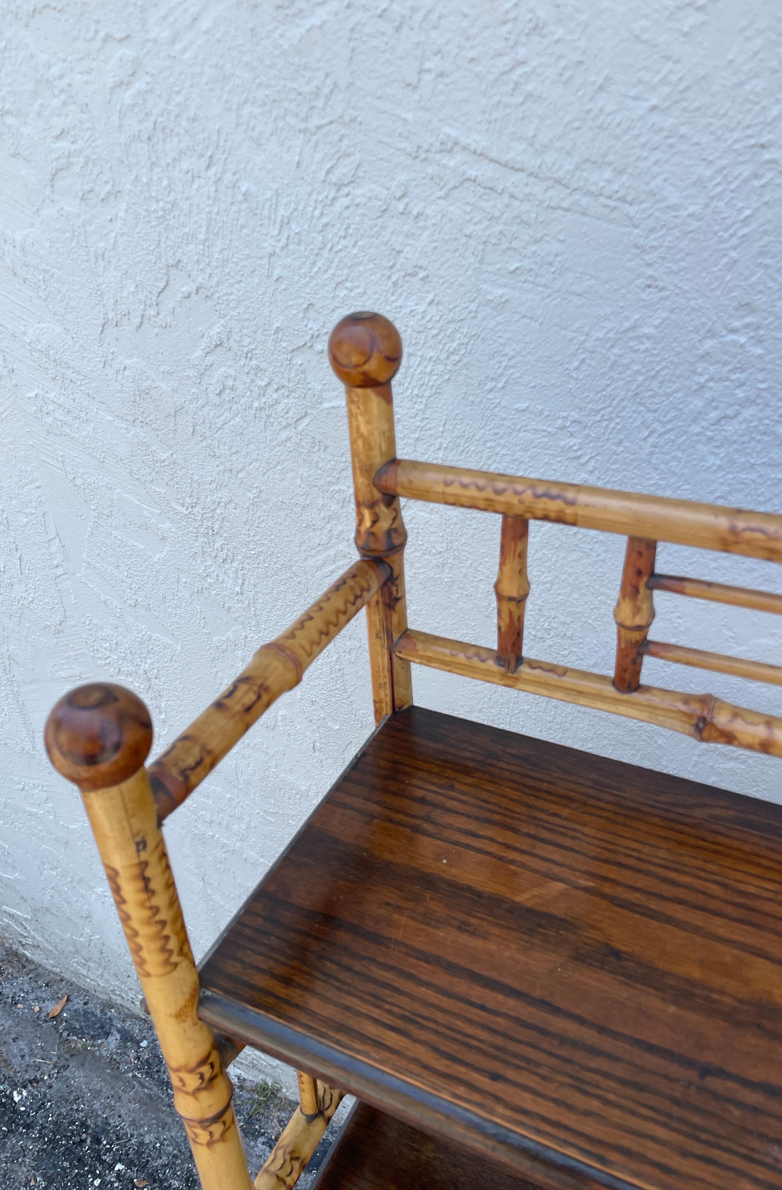 Antique Burnt Bamboo Etagere with Four Shelves In Good Condition For Sale In West Palm Beach, FL