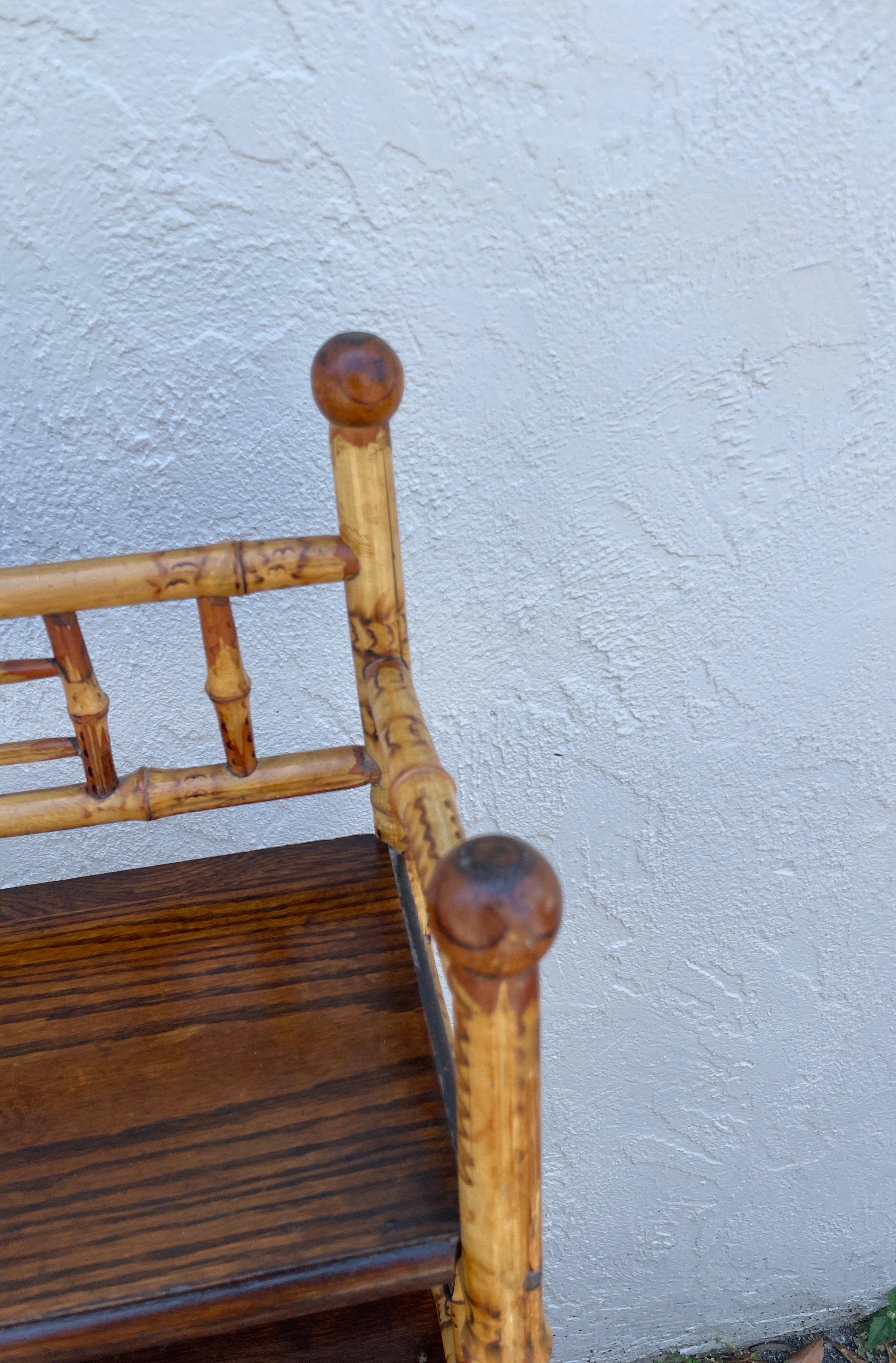 Antique Burnt Bamboo Etagere with Four Shelves For Sale 1