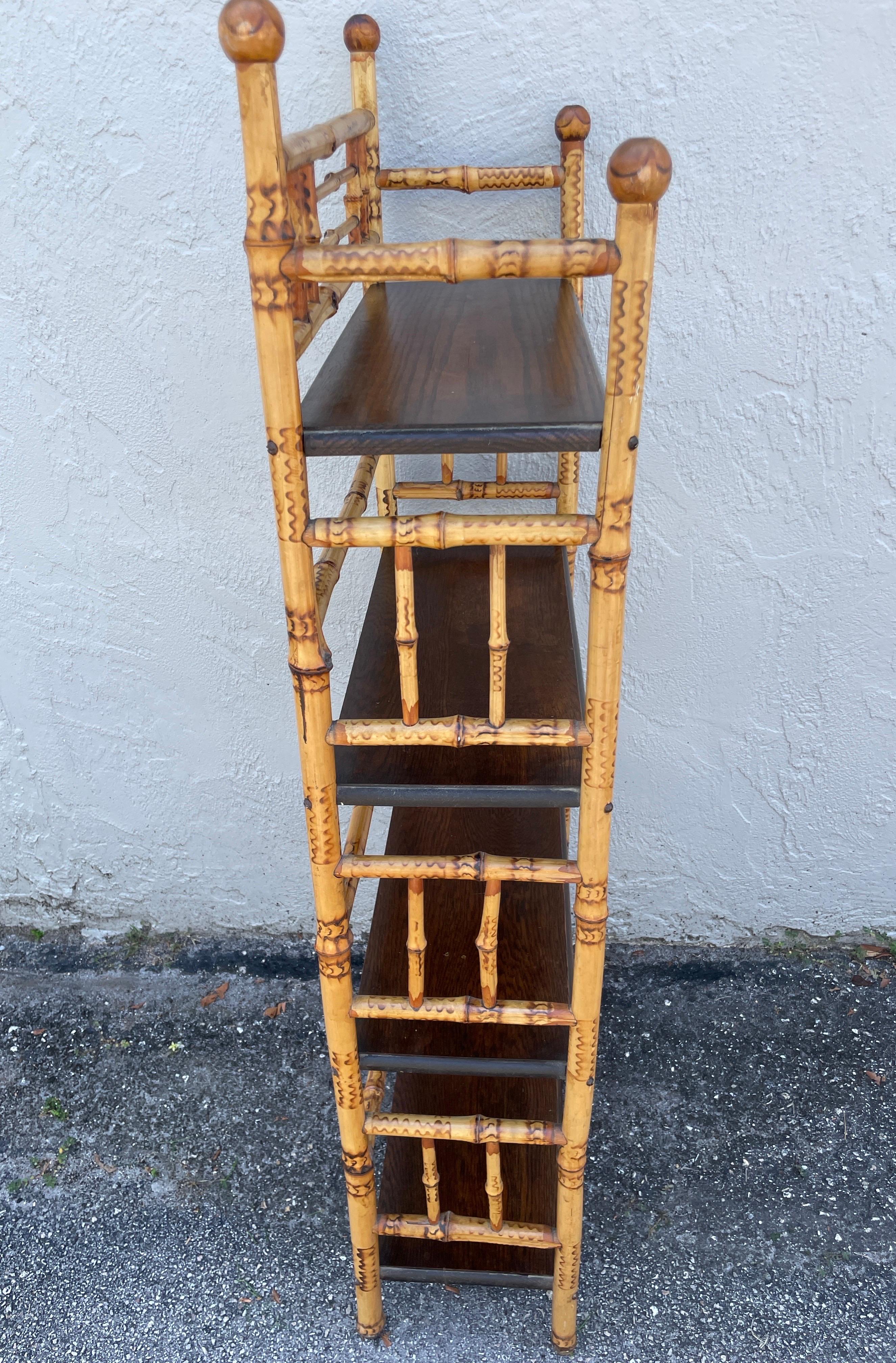 Antique Burnt Bamboo Etagere with Four Shelves For Sale 2