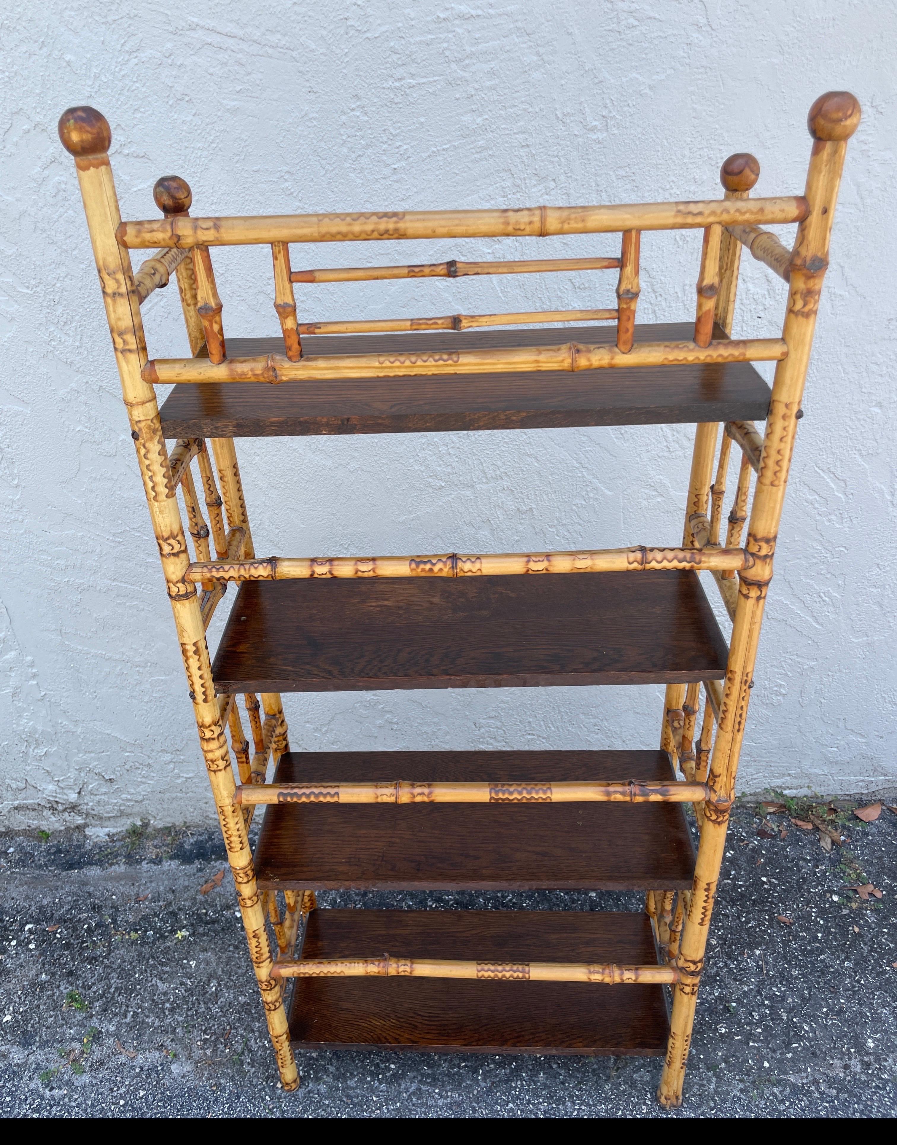 Antique Burnt Bamboo Etagere with Four Shelves For Sale 3