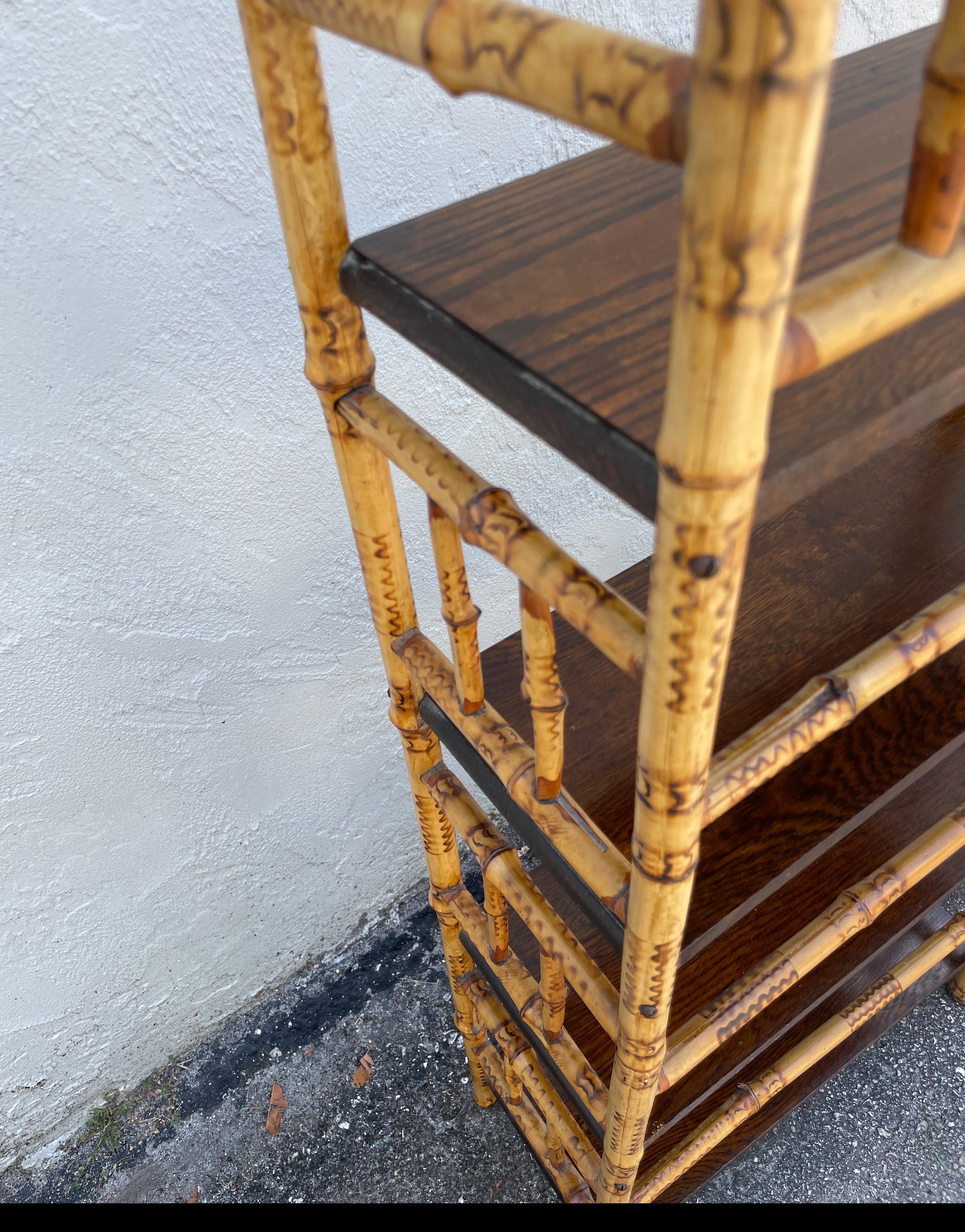 Antique Burnt Bamboo Etagere with Four Shelves For Sale 4