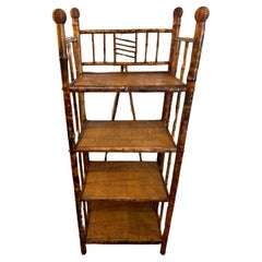 Antique Burnt Bamboo Four Shelf Etagere Stand with Grooved Ball Design Knobs
