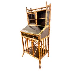 Antique Burnt Bamboo Secretary Desk, Aesthetic Movement, 19th Century