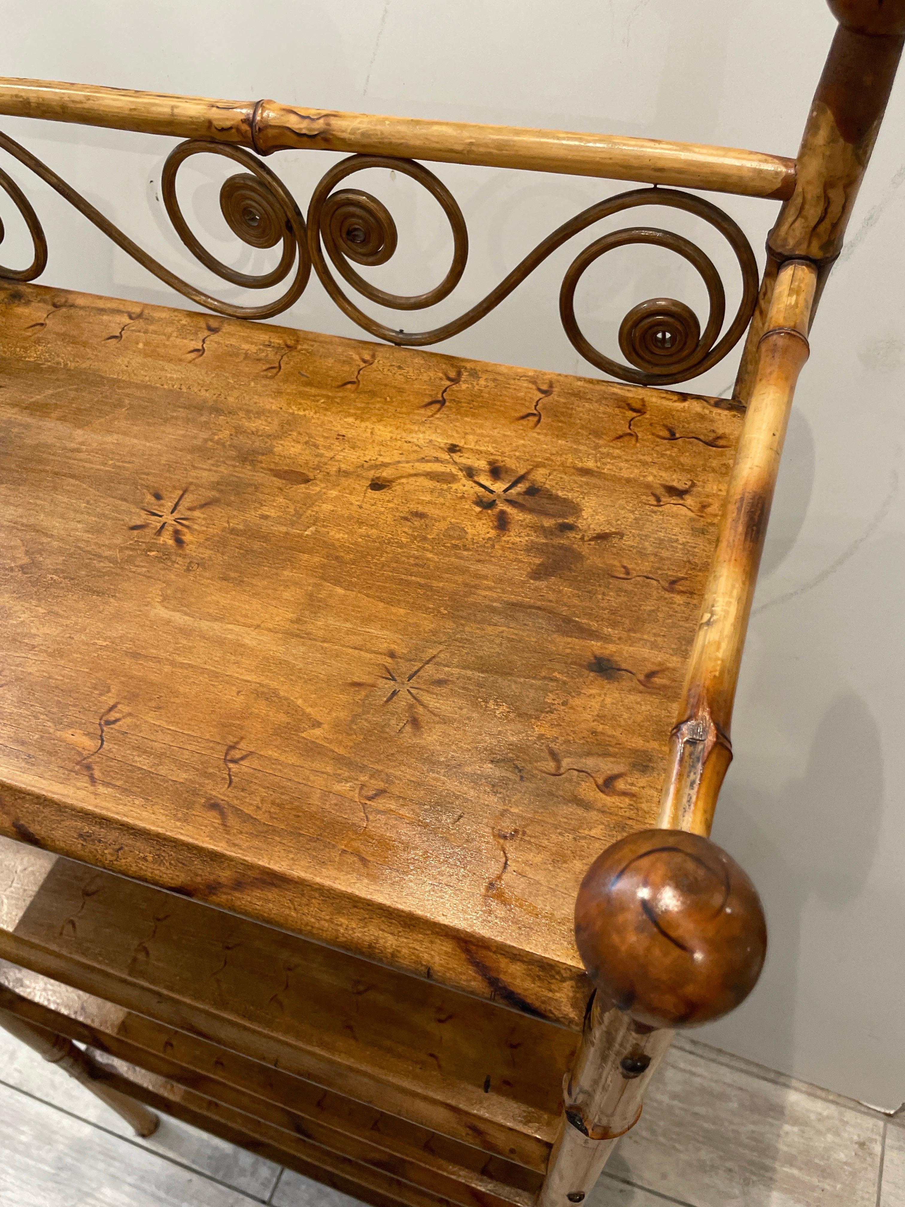 English Antique Burnt Bamboo Shelf For Sale