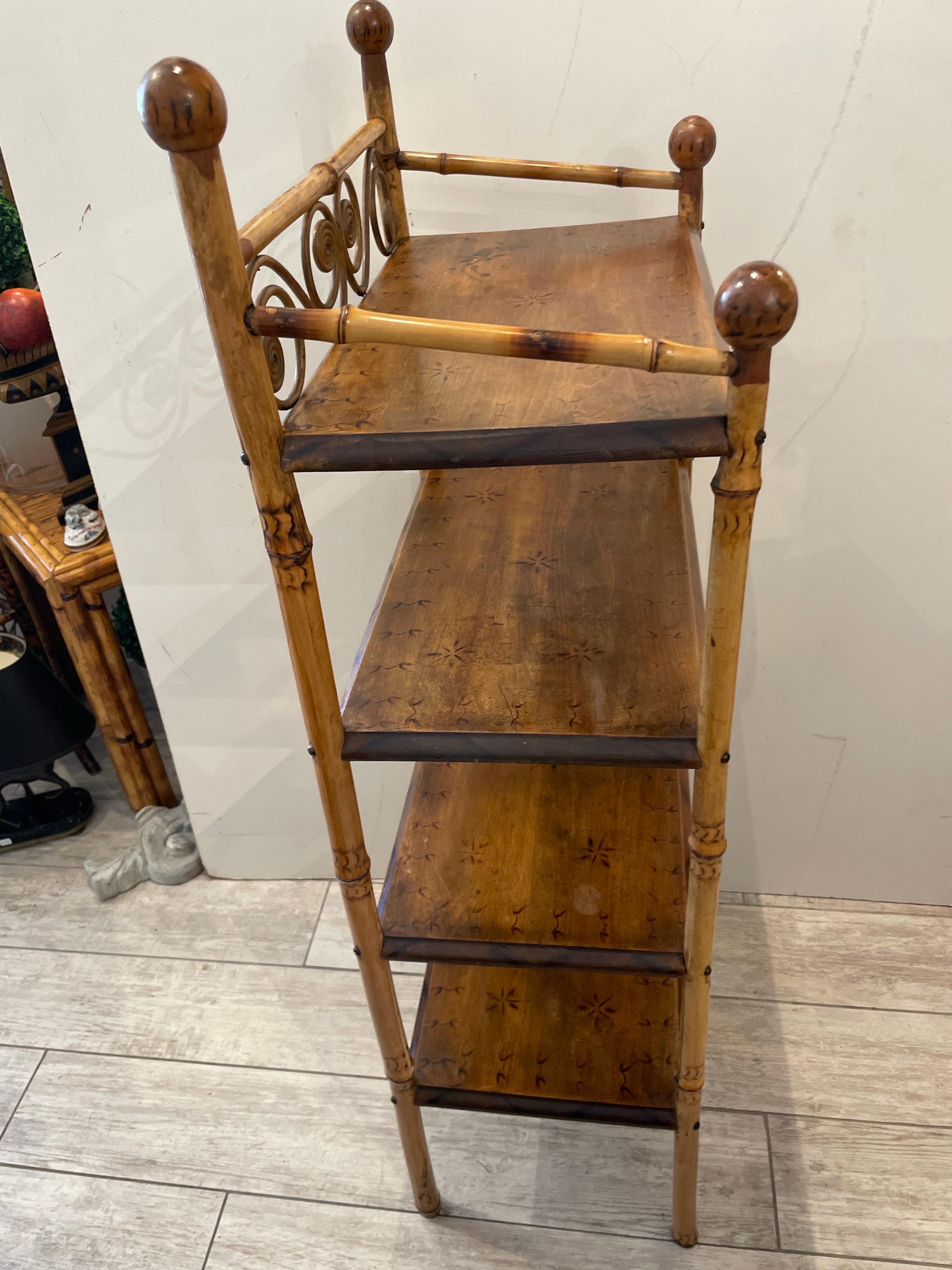 Antique Burnt Bamboo Shelf In Good Condition For Sale In West Palm Beach, FL