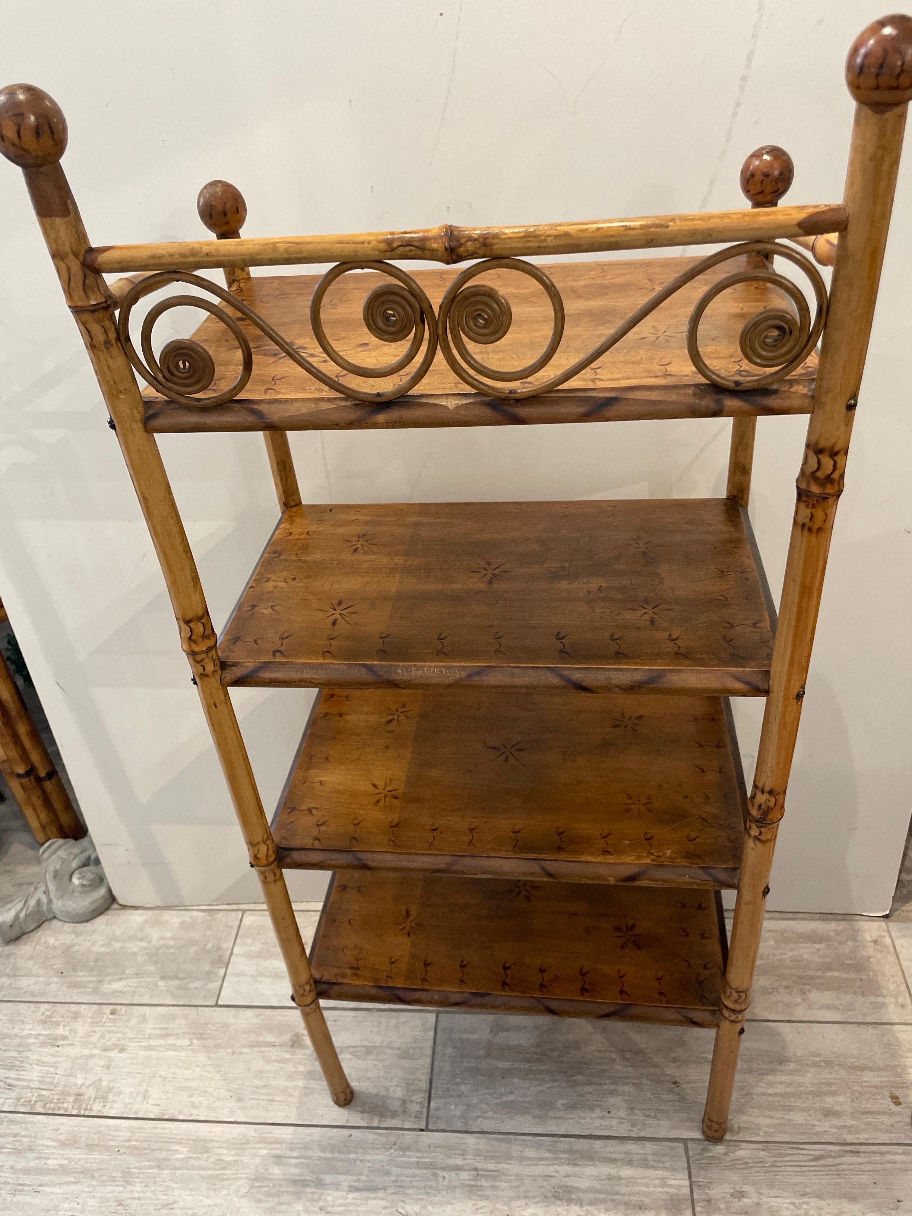 19th Century Antique Burnt Bamboo Shelf For Sale