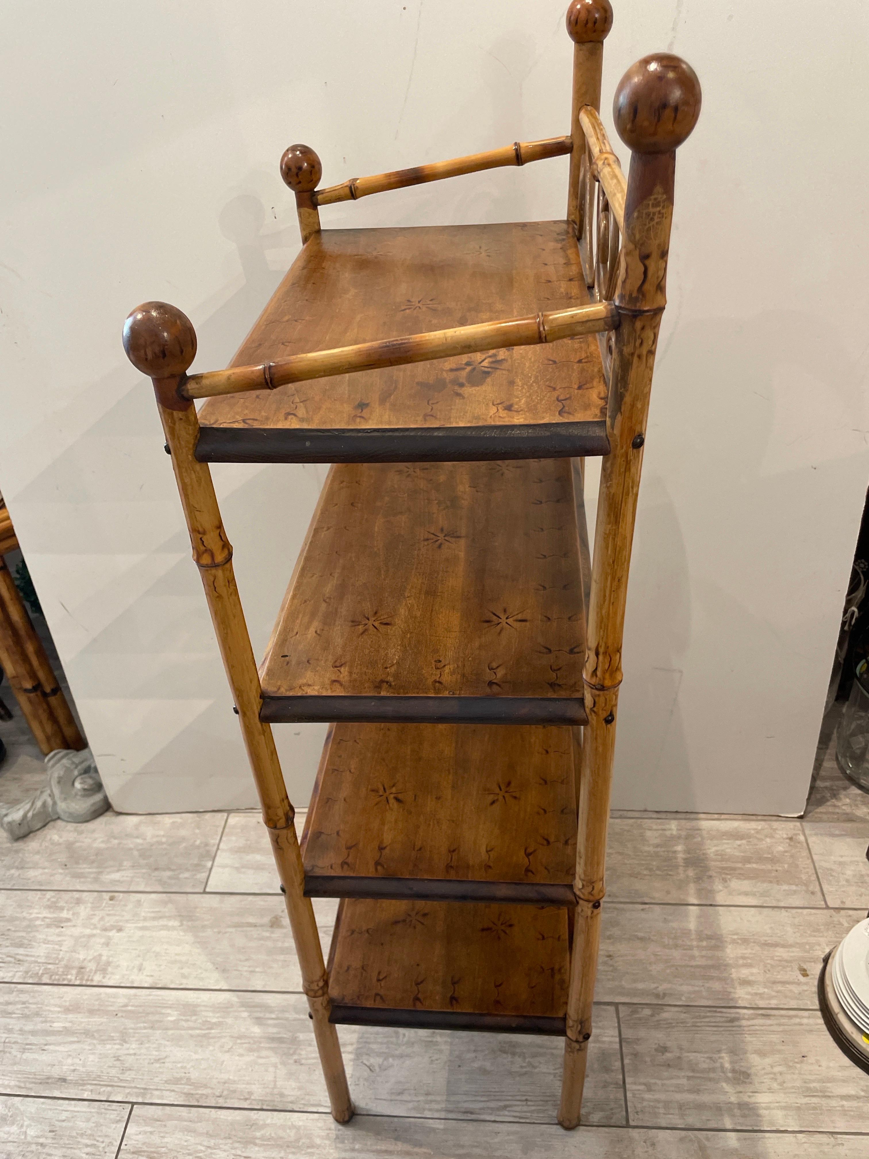 Antique Burnt Bamboo Shelf For Sale 1