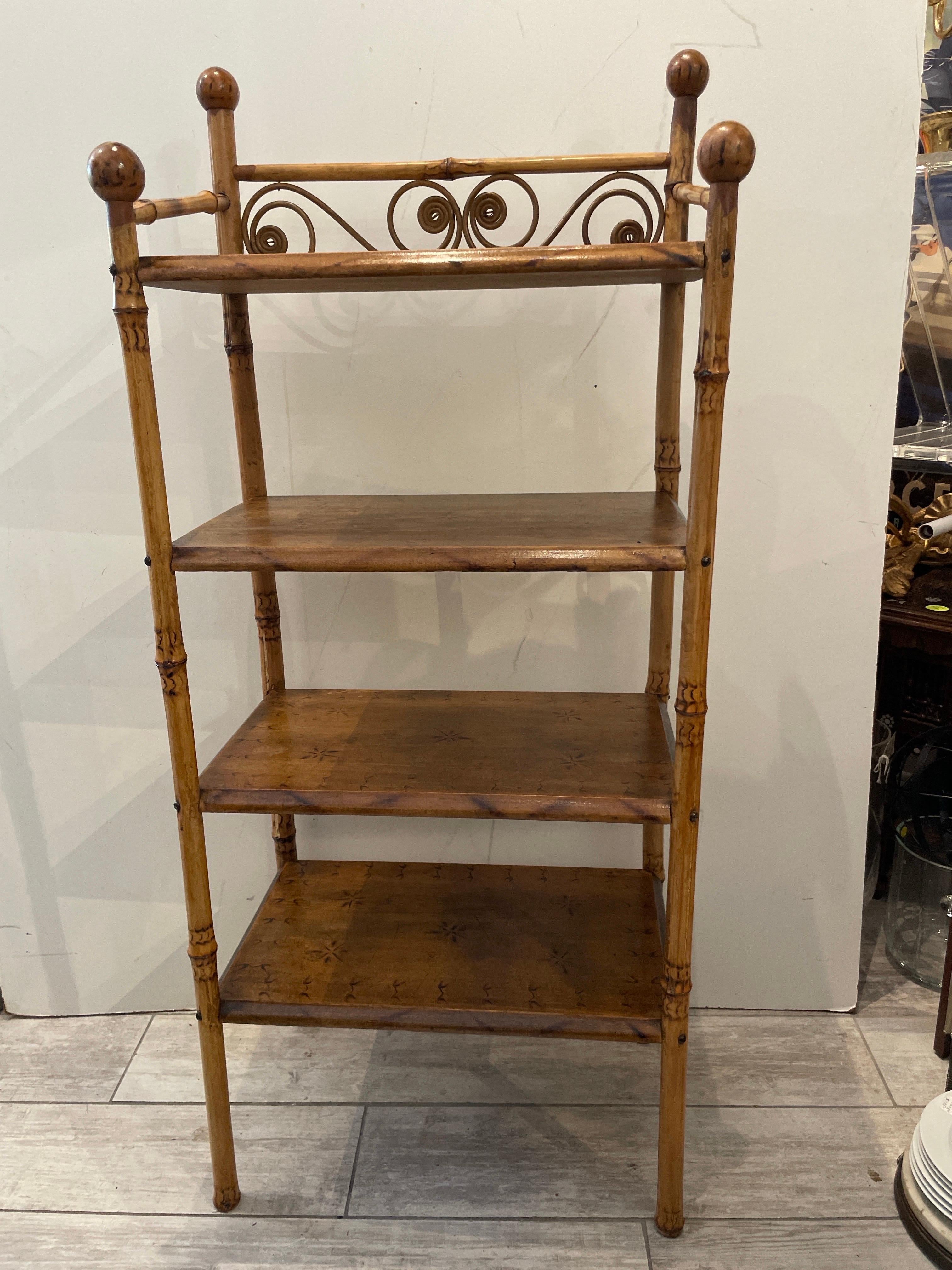 Antique Burnt Bamboo Shelf For Sale 4