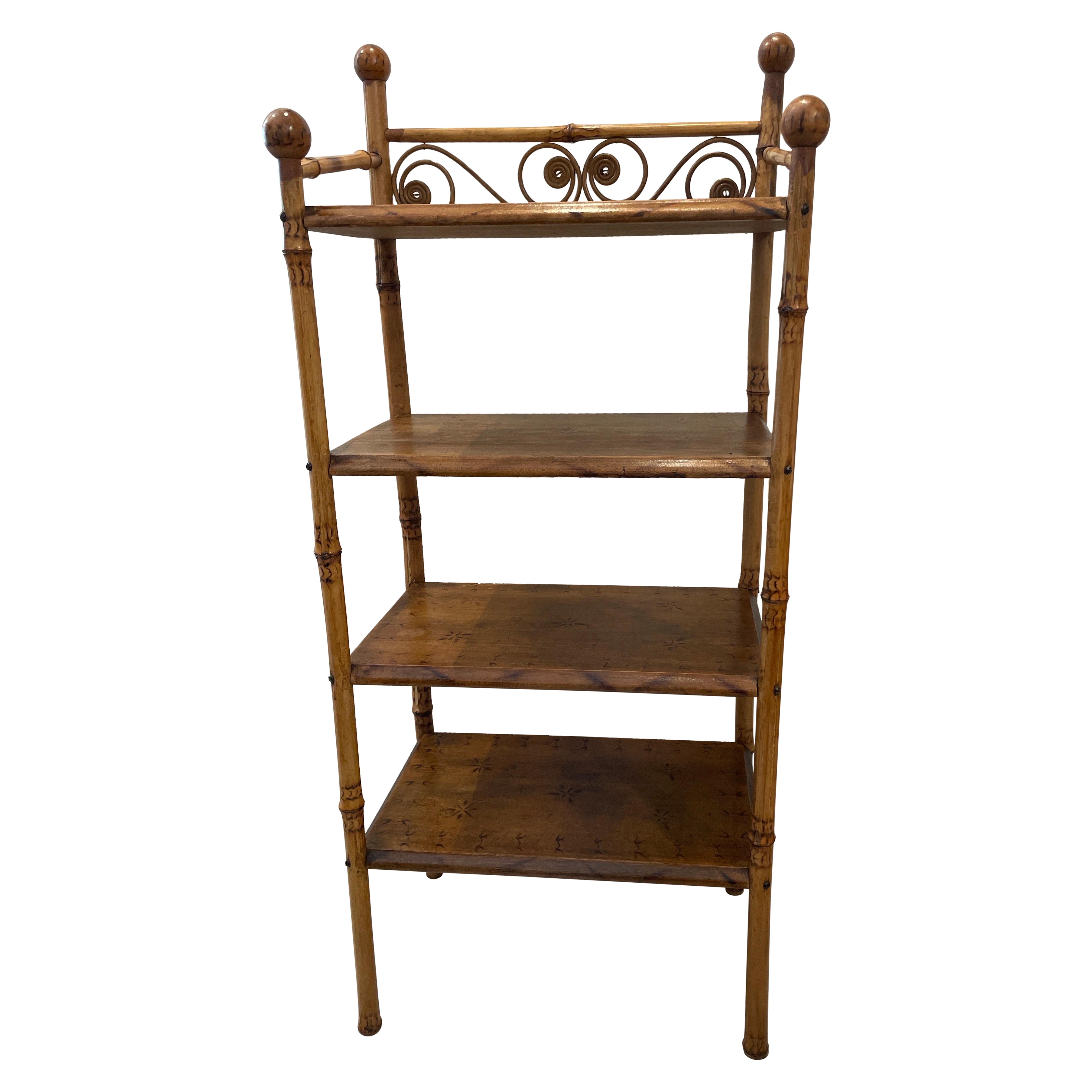 Antique Burnt Bamboo Shelf For Sale