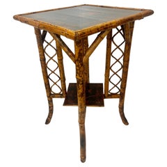 Antique Tortoiseshell Bamboo Two Tier Side Table, Lacquered Tops, c.1890