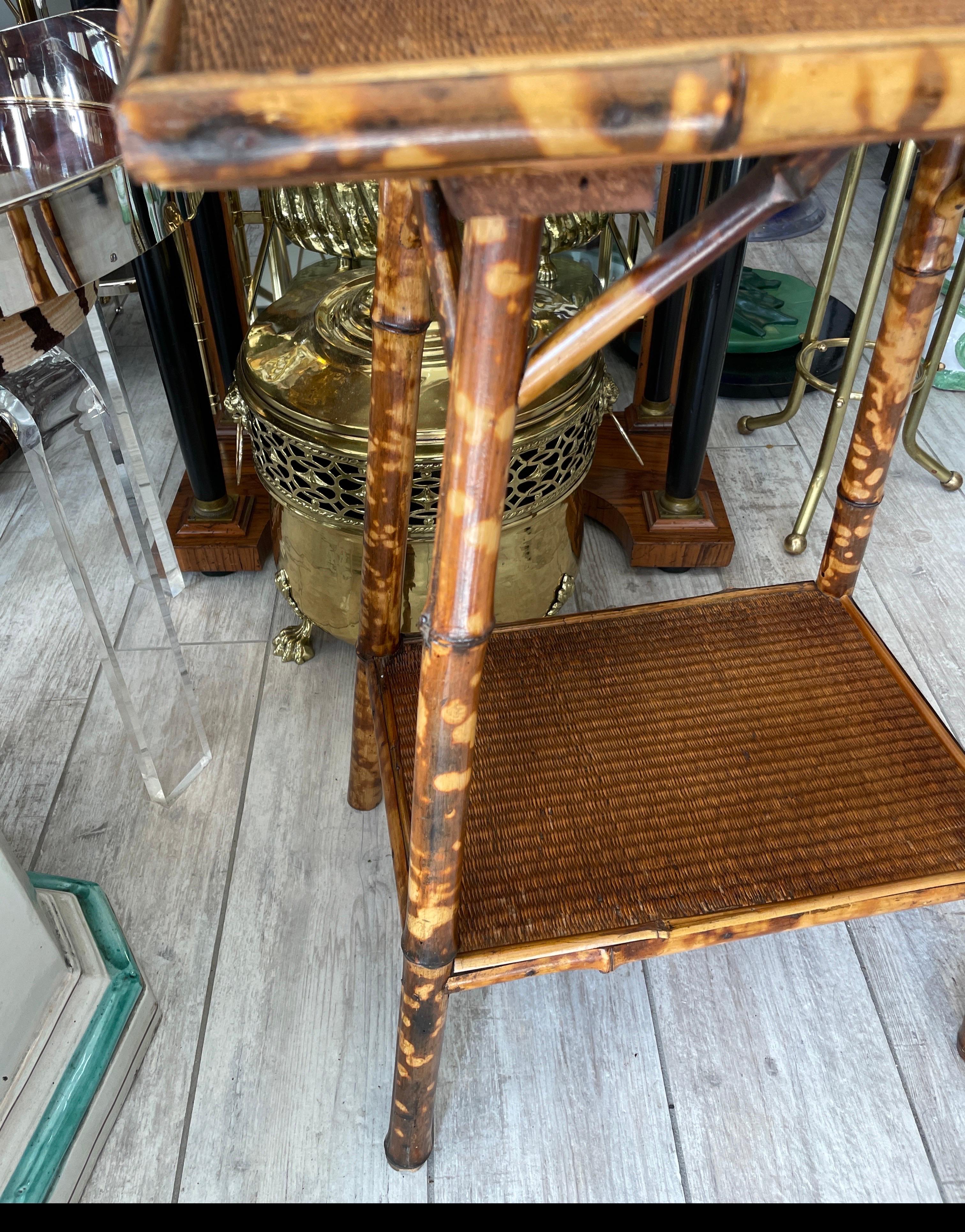 English Antique Burnt Bamboo Two-Tiered Side / End Table For Sale