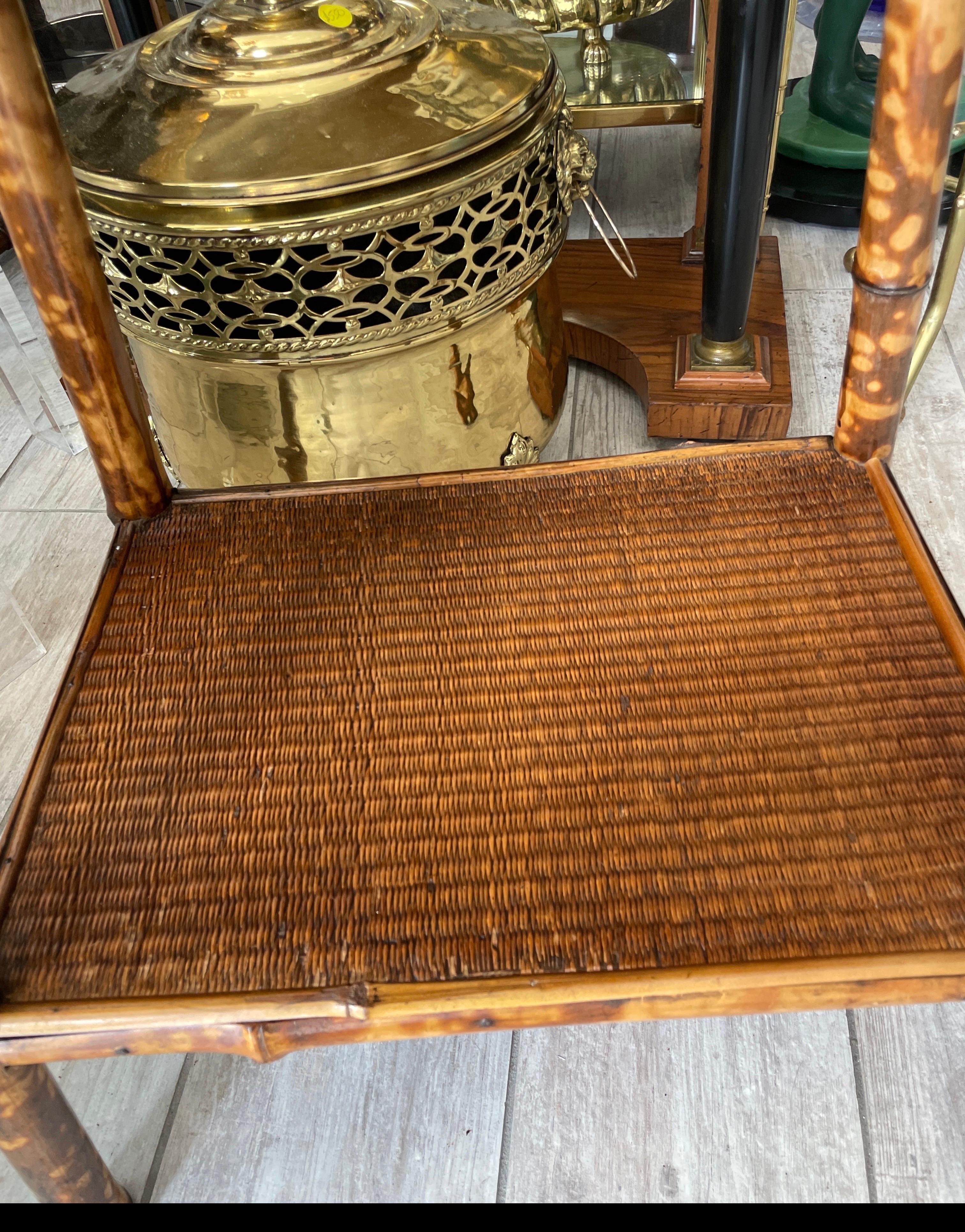 19th Century Antique Burnt Bamboo Two-Tiered Side / End Table For Sale