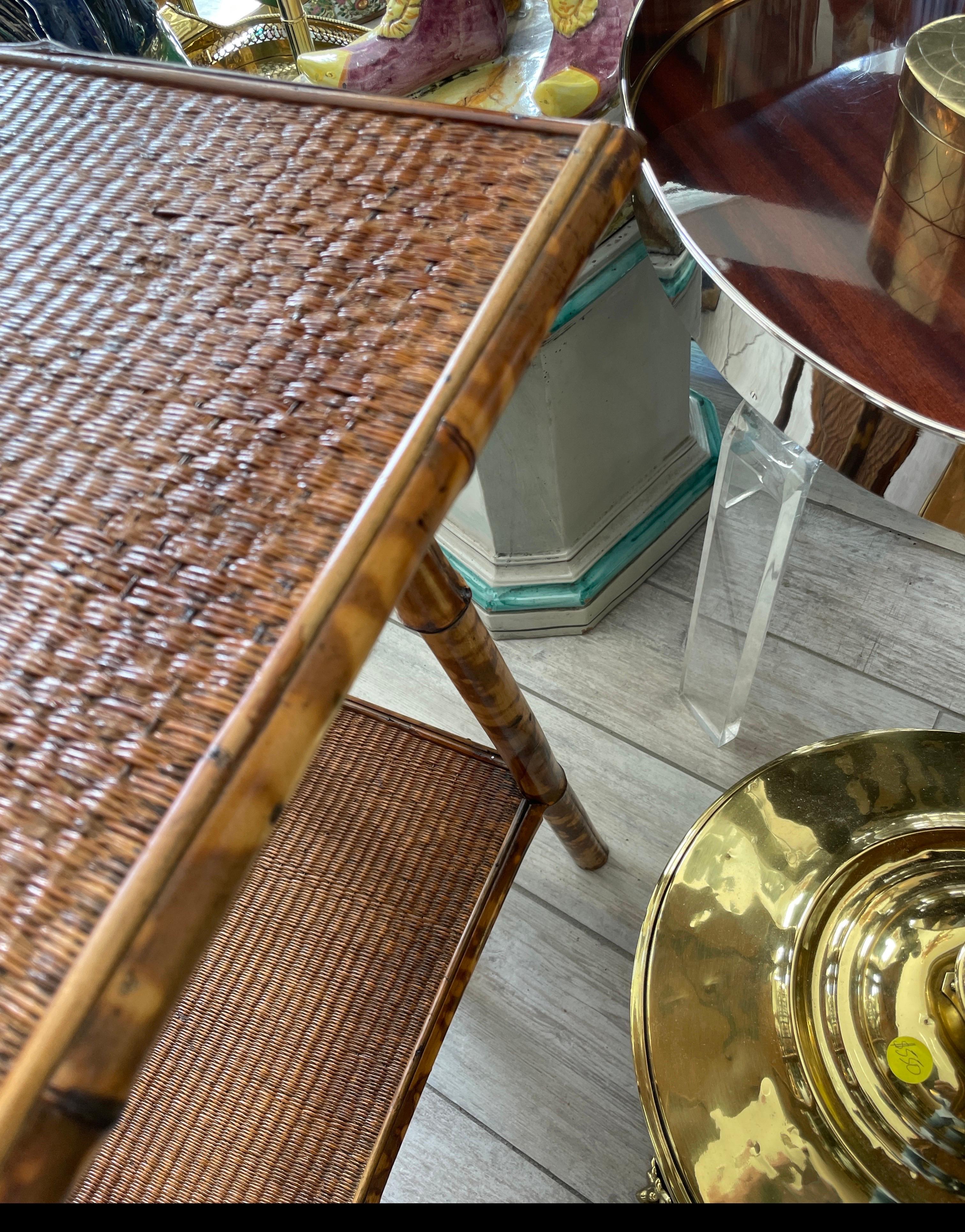 Antique Burnt Bamboo Two-Tiered Side / End Table For Sale 3