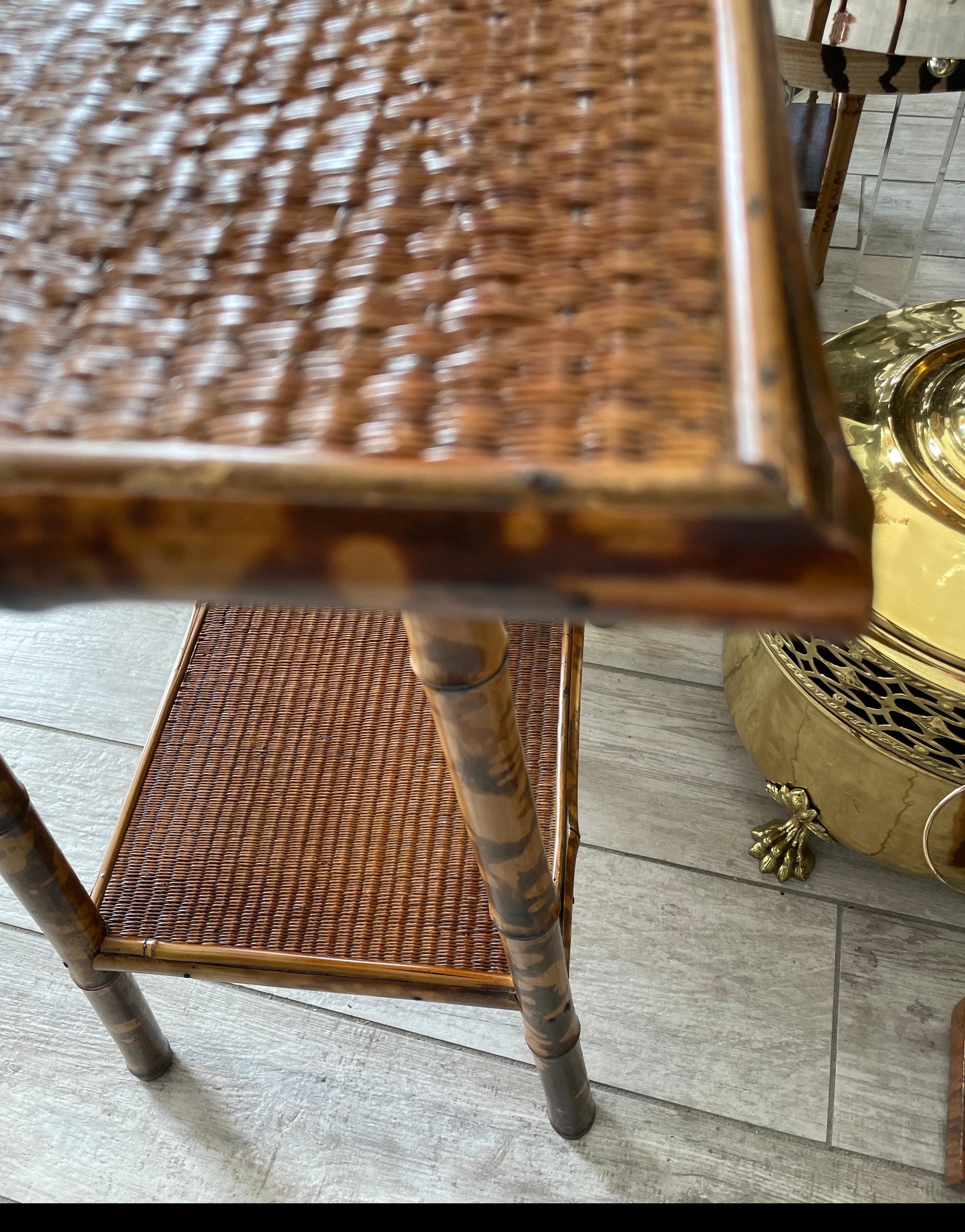 Antique Burnt Bamboo Two-Tiered Side / End Table For Sale 4