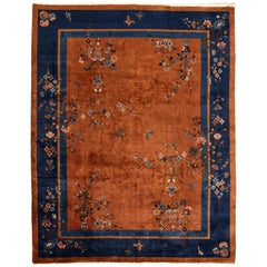 Antique Burnt Orange Chinese Wool Rug