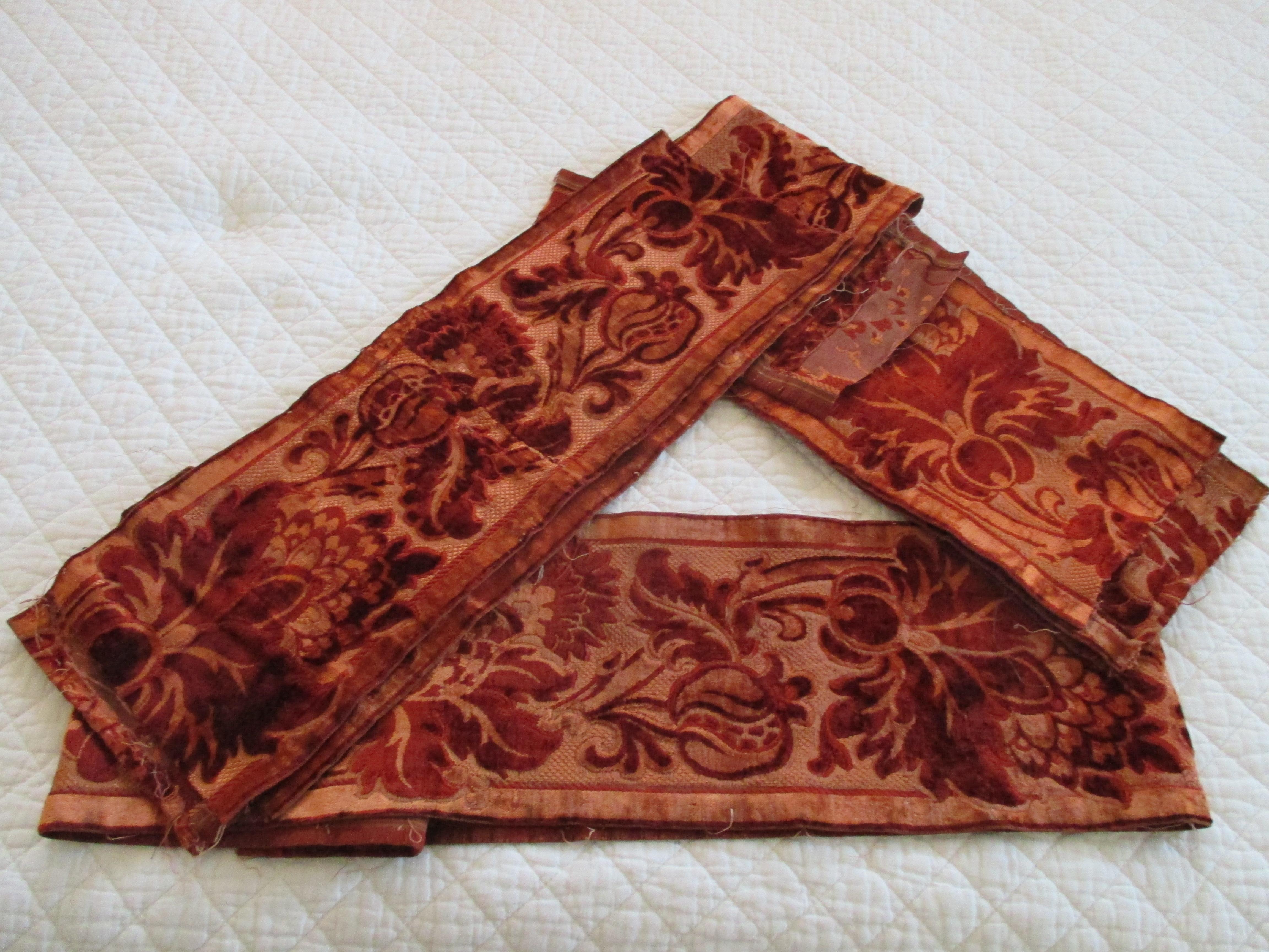 Hand-Crafted Antique Burnt Orange Gaufrage Velvet Trims