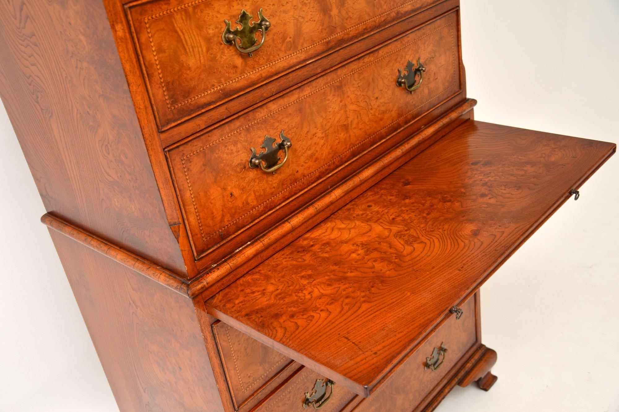 Antique Burr Elm Chest on Chest of Drawers 6