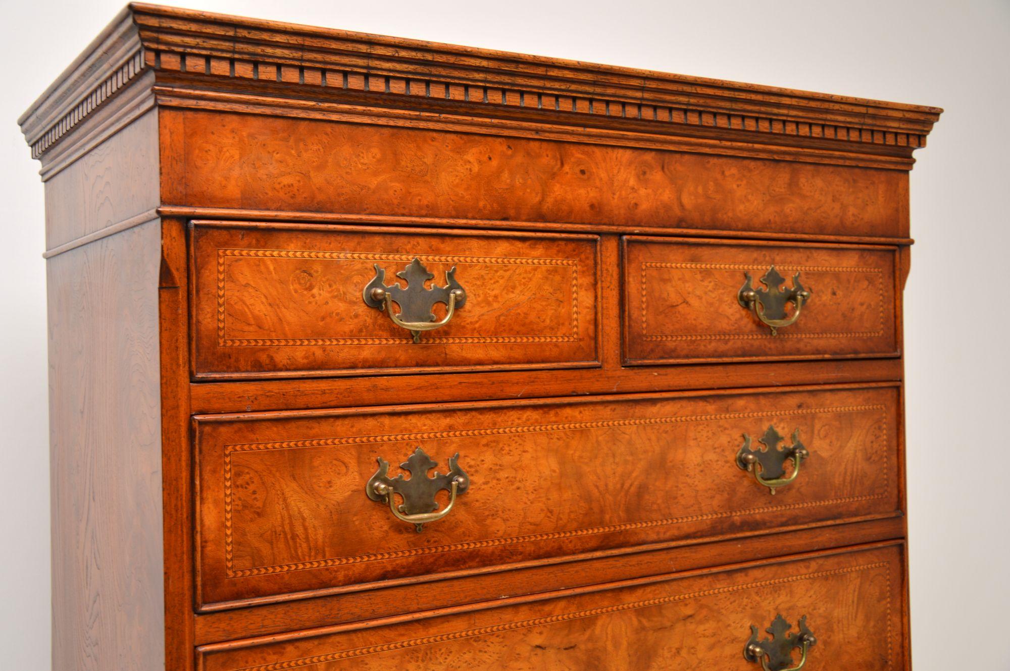 Antique Burr Elm Chest on Chest of Drawers 2