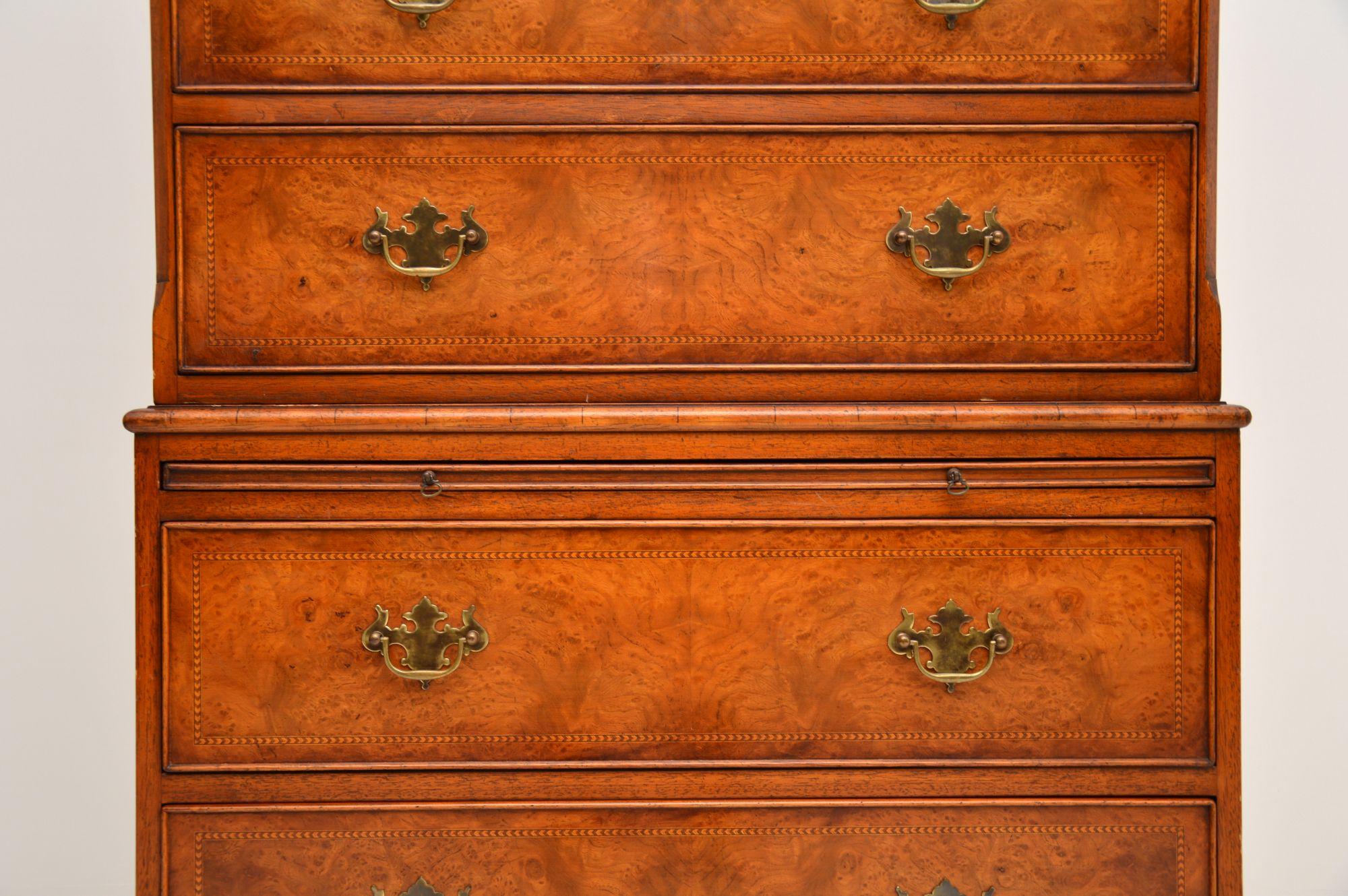 Antique Burr Elm Chest on Chest of Drawers 4