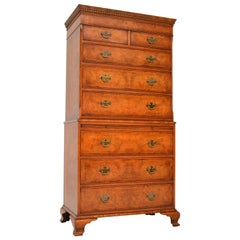 Antique Burr Elm Chest on Chest of Drawers