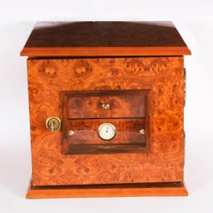 Antique Burr Elm Four Drawer Cigar Humidor Cabinet 20th Century
