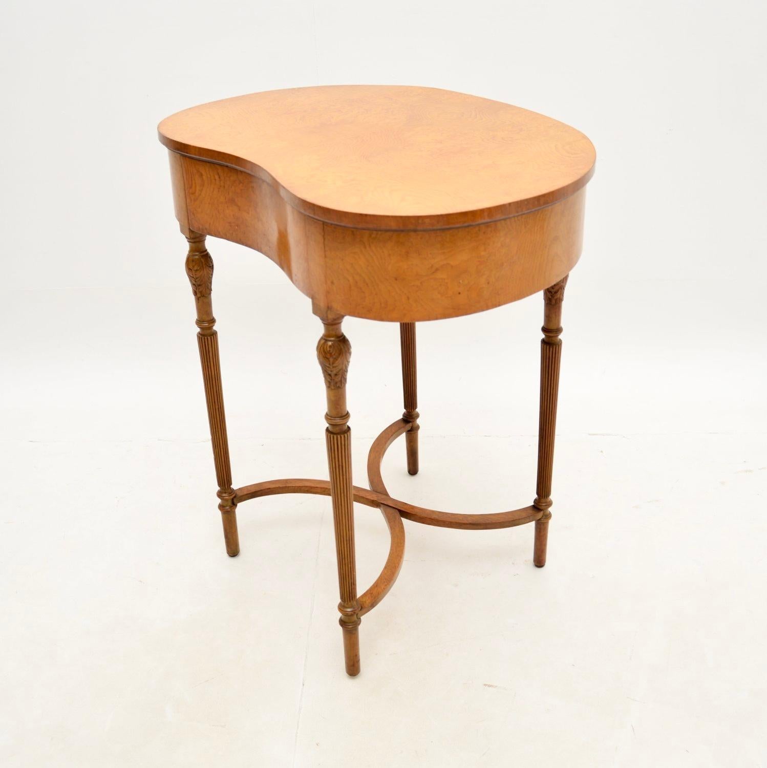 British Antique Burr Elm Kidney Shape Side / Writing Table For Sale