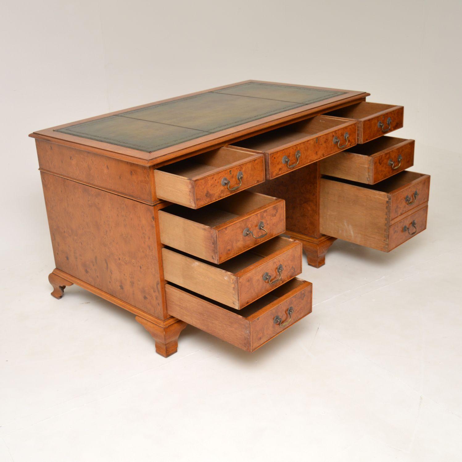 Antique Burr Elm Leather Top Pedestal Desk 3