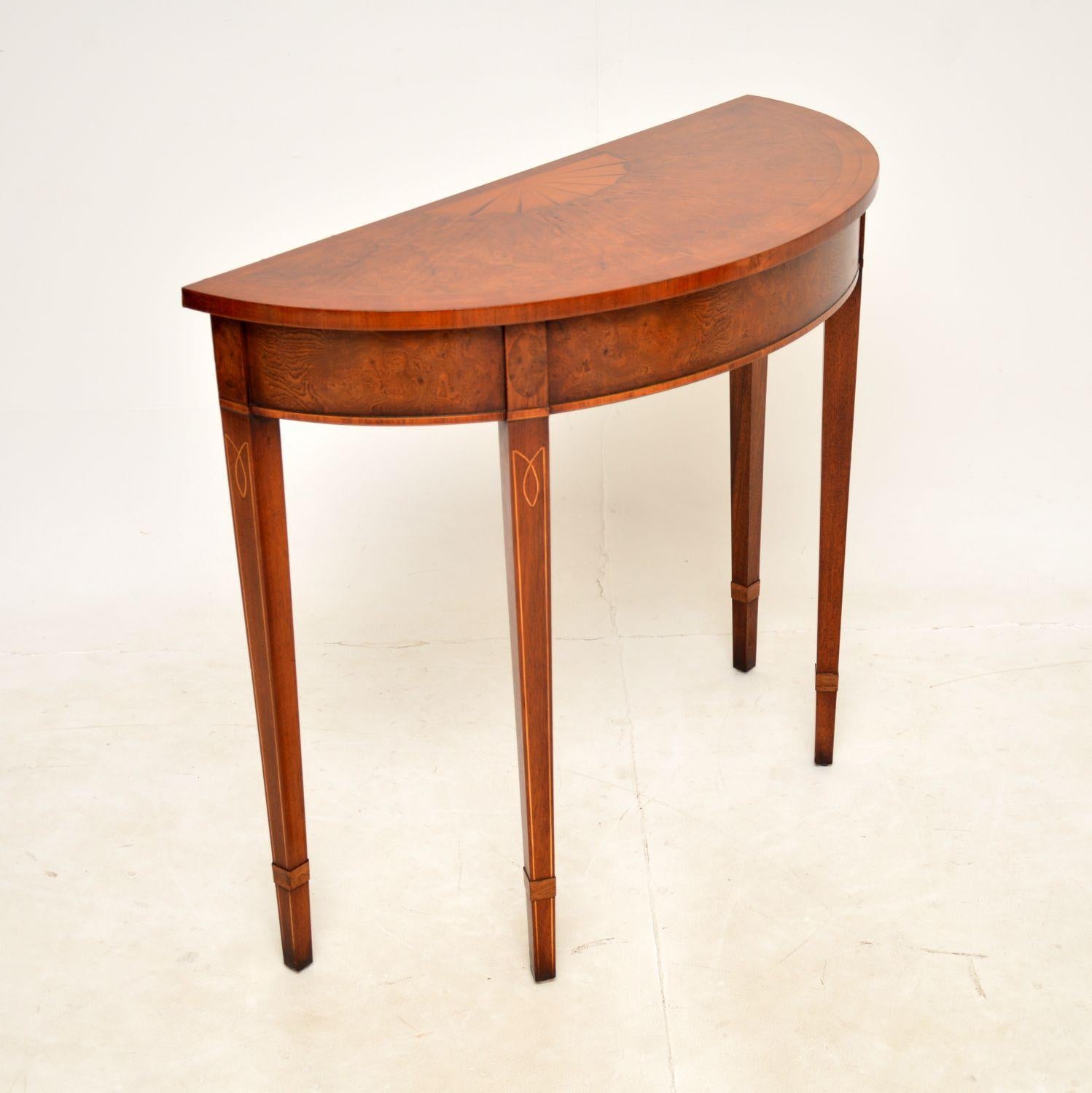 British Antique Burr Elm Sheraton Style Console Table For Sale