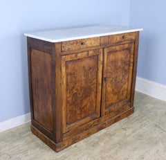 Antique Burr Poplar Buffet with White Marble Top