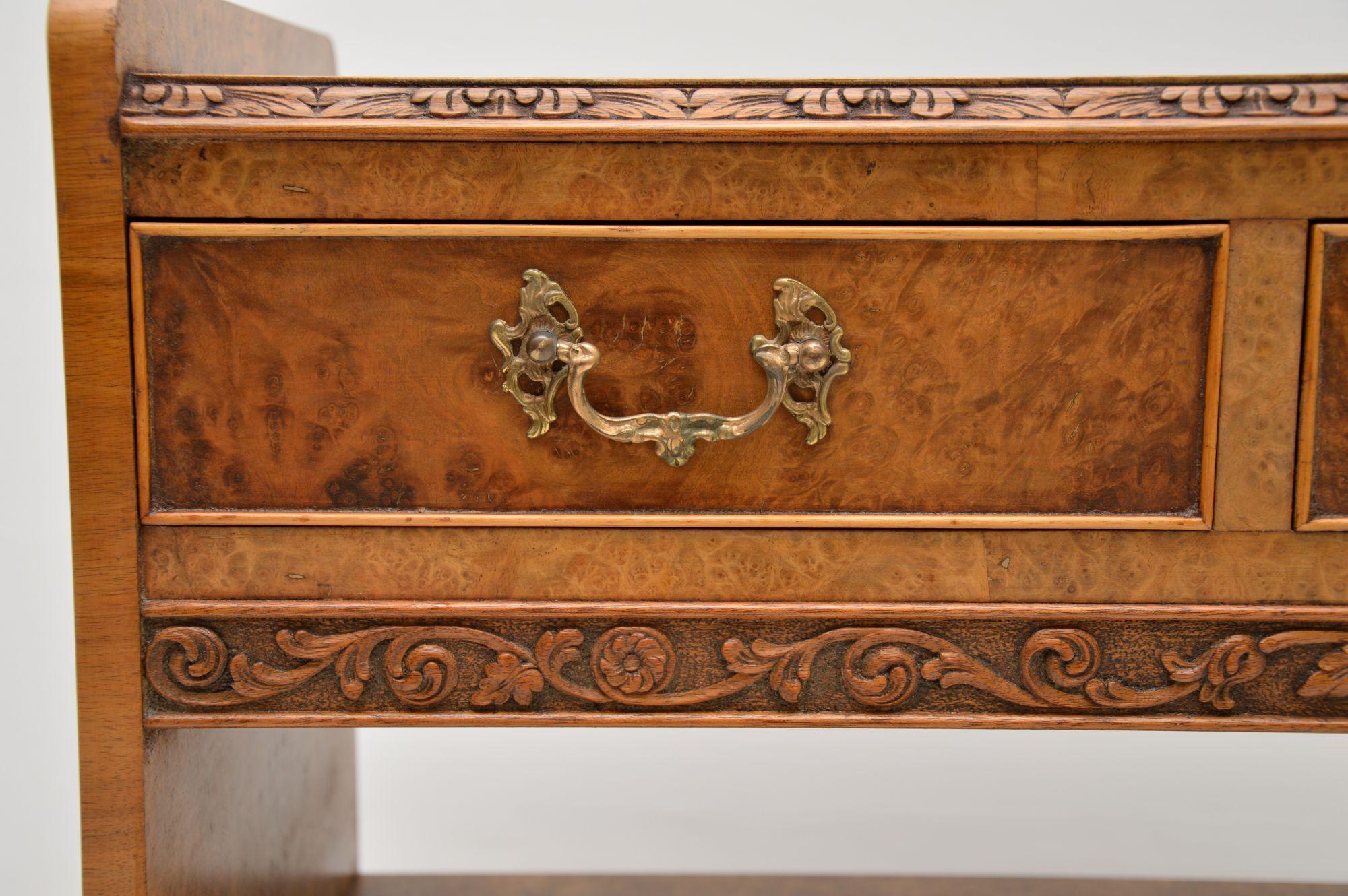 British Antique Burr Walnut 3-Tier Buffet Server Table