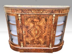Antique Burr Walnut and Gilt Ormolu Mounted Antique Credenza Cabinet Sideboard