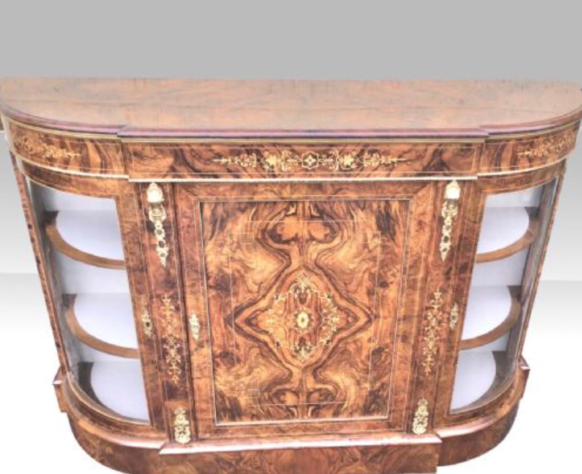 British Antique Burr Walnut and Gilt Ormolu Mounted Antique Credenza Cabinet Sideboard For Sale