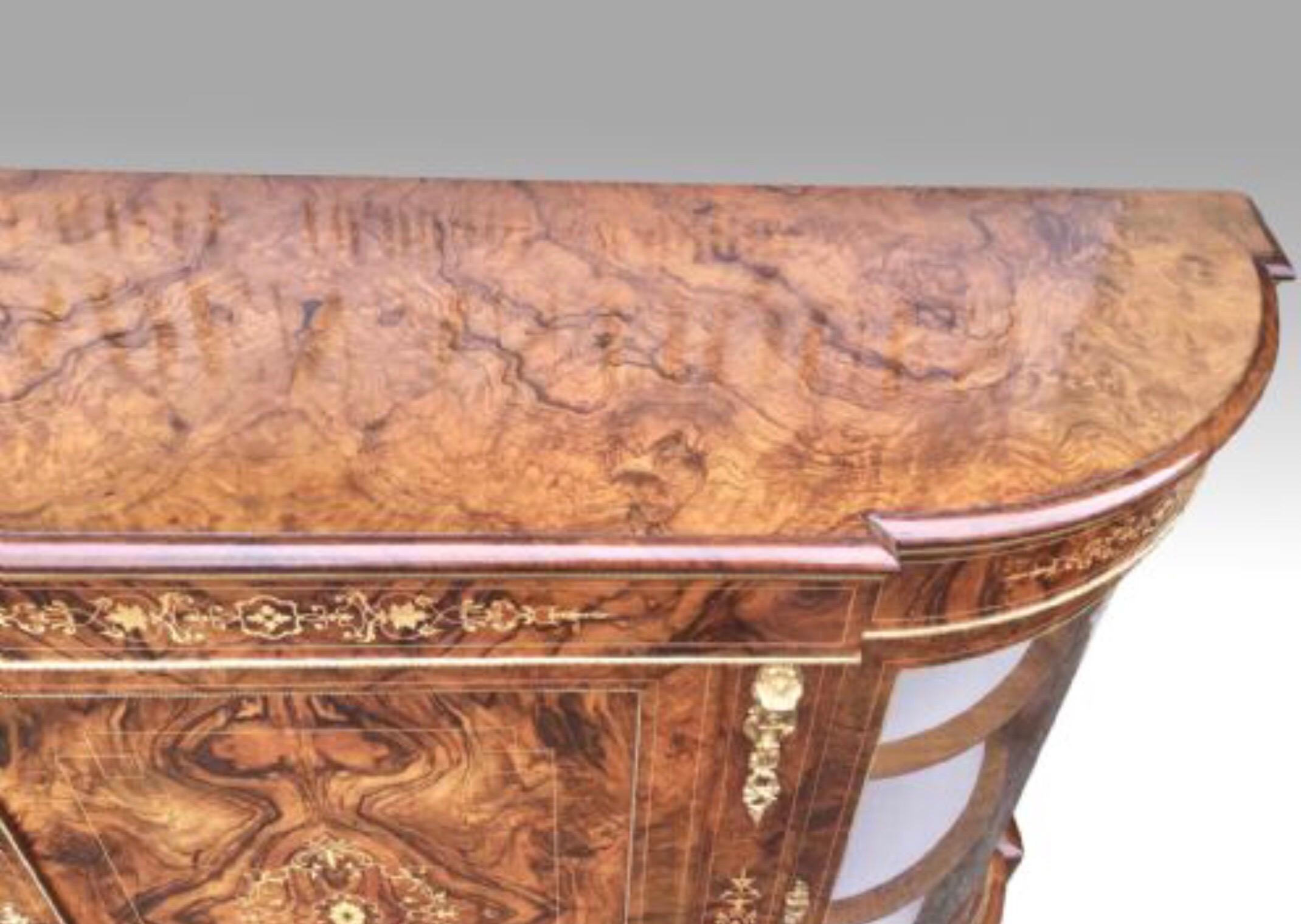 Antique Burr Walnut and Gilt Ormolu Mounted Antique Credenza Cabinet Sideboard For Sale 2