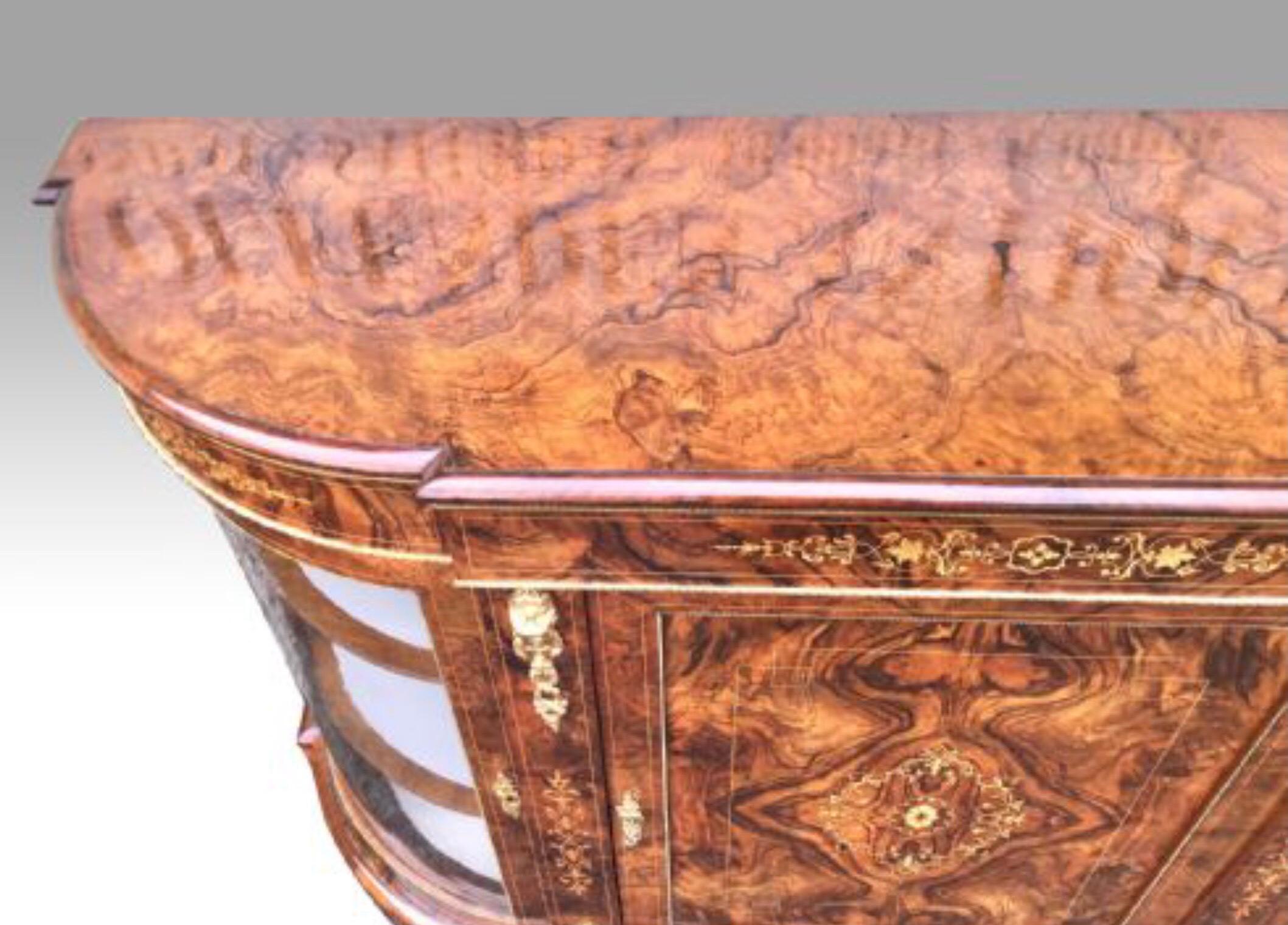 Antique Burr Walnut and Gilt Ormolu Mounted Antique Credenza Cabinet Sideboard For Sale 3