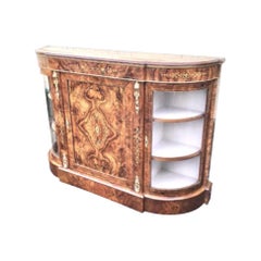 Antique Burr Walnut and Gilt Ormolu Mounted Antique Credenza Cabinet Sideboard